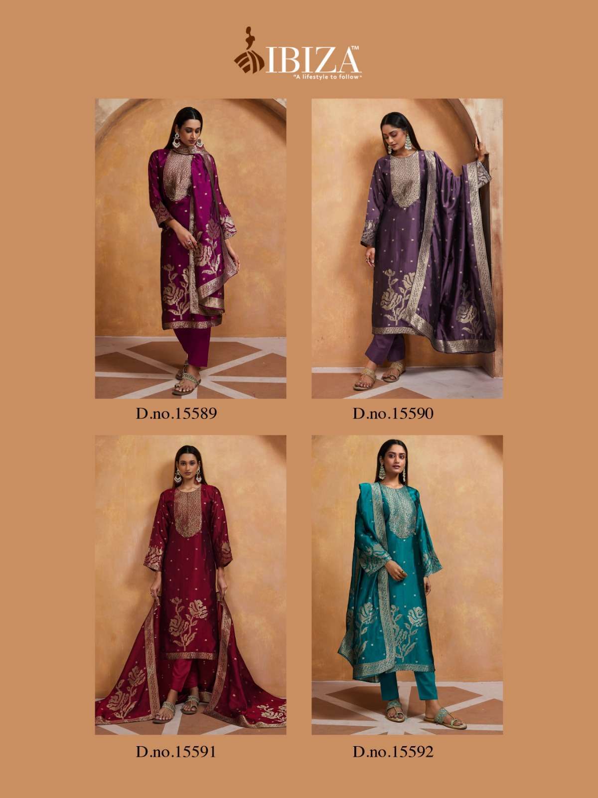IBIZA ANAISHA JACQUARD BANGLORY SILK DESIGNER SUIT CATALOG EXPORTER IBIZA SUIT