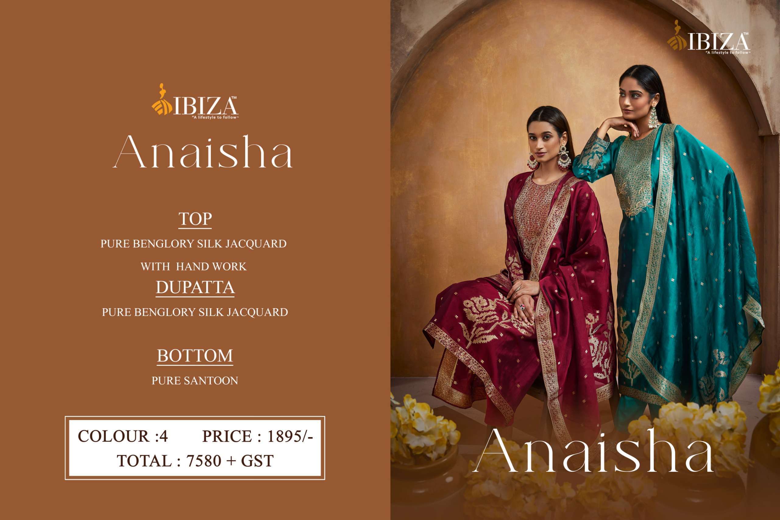 IBIZA ANAISHA JACQUARD BANGLORY SILK DESIGNER SUIT CATALOG EXPORTER IBIZA SUIT