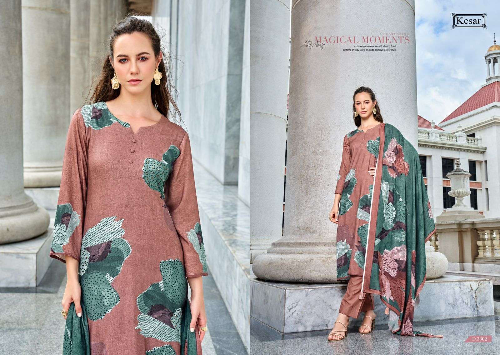 KARACHI PRINTS KESAR ERAYA VISCOSE PATTERN PASHMINA SUIT CATALOGUE WHOLESALER 