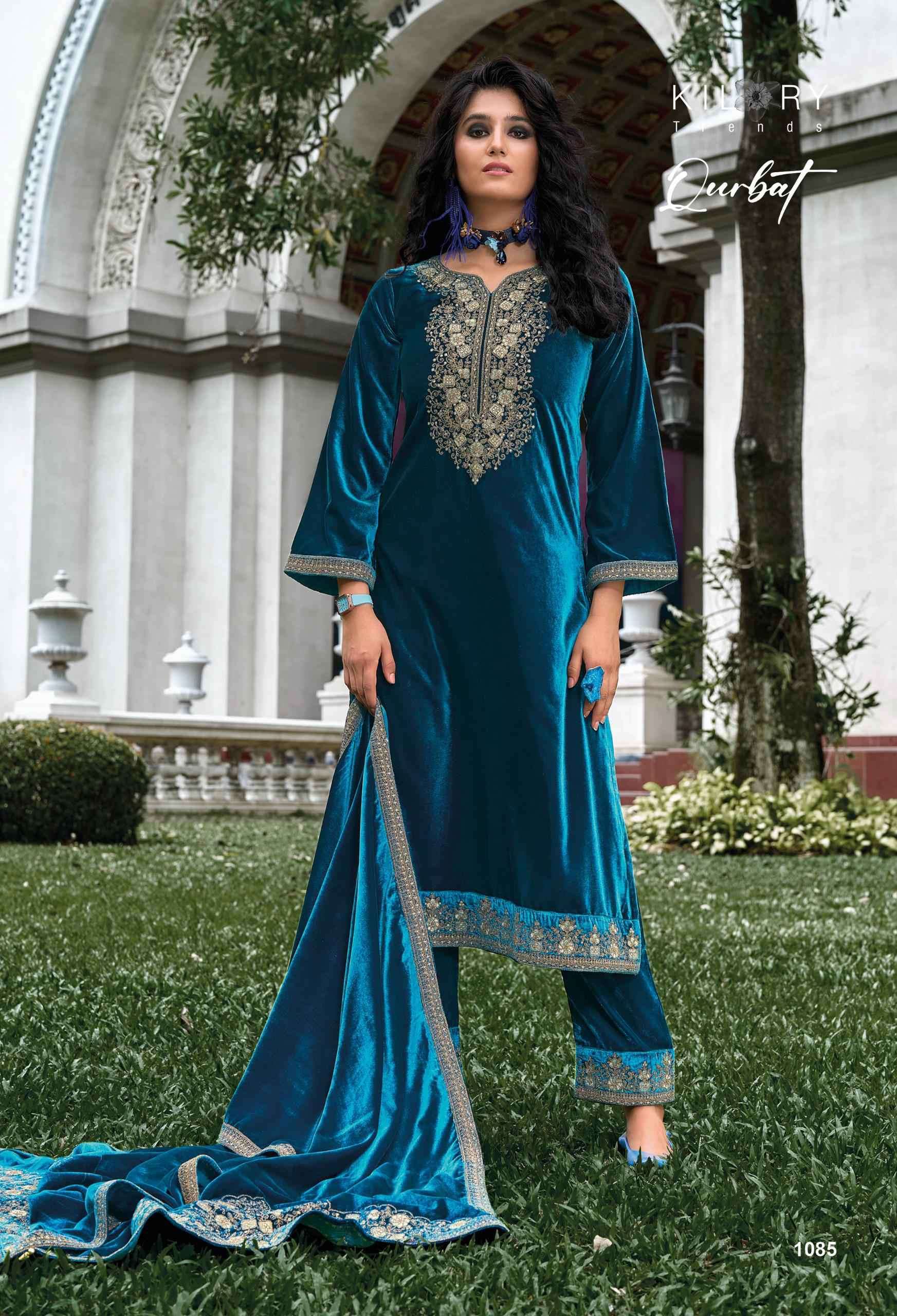 KILORY QURBAT DESIGNER EMBROIDERY WORK VELVET SUIT CATALOG WHOLESALER  