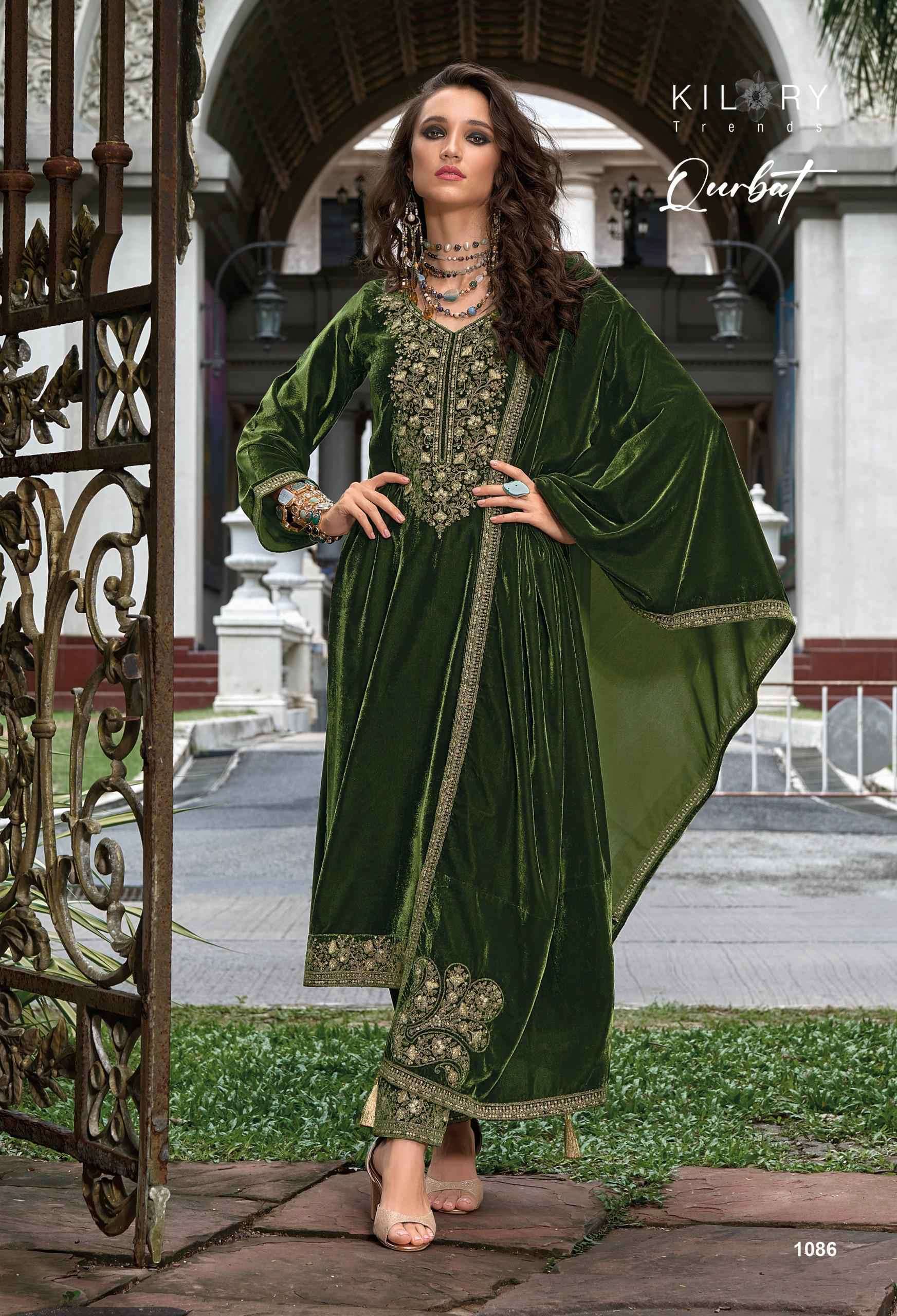 KILORY QURBAT DESIGNER EMBROIDERY WORK VELVET SUIT CATALOG WHOLESALER  