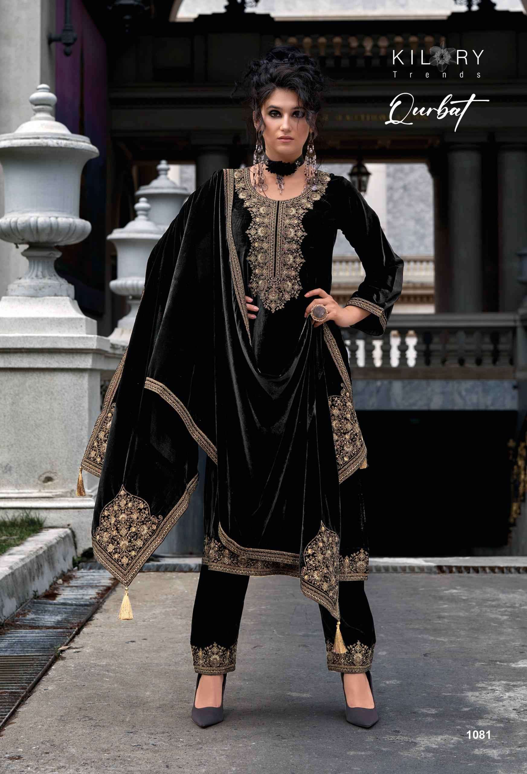 KILORY QURBAT DESIGNER EMBROIDERY WORK VELVET SUIT CATALOG WHOLESALER  