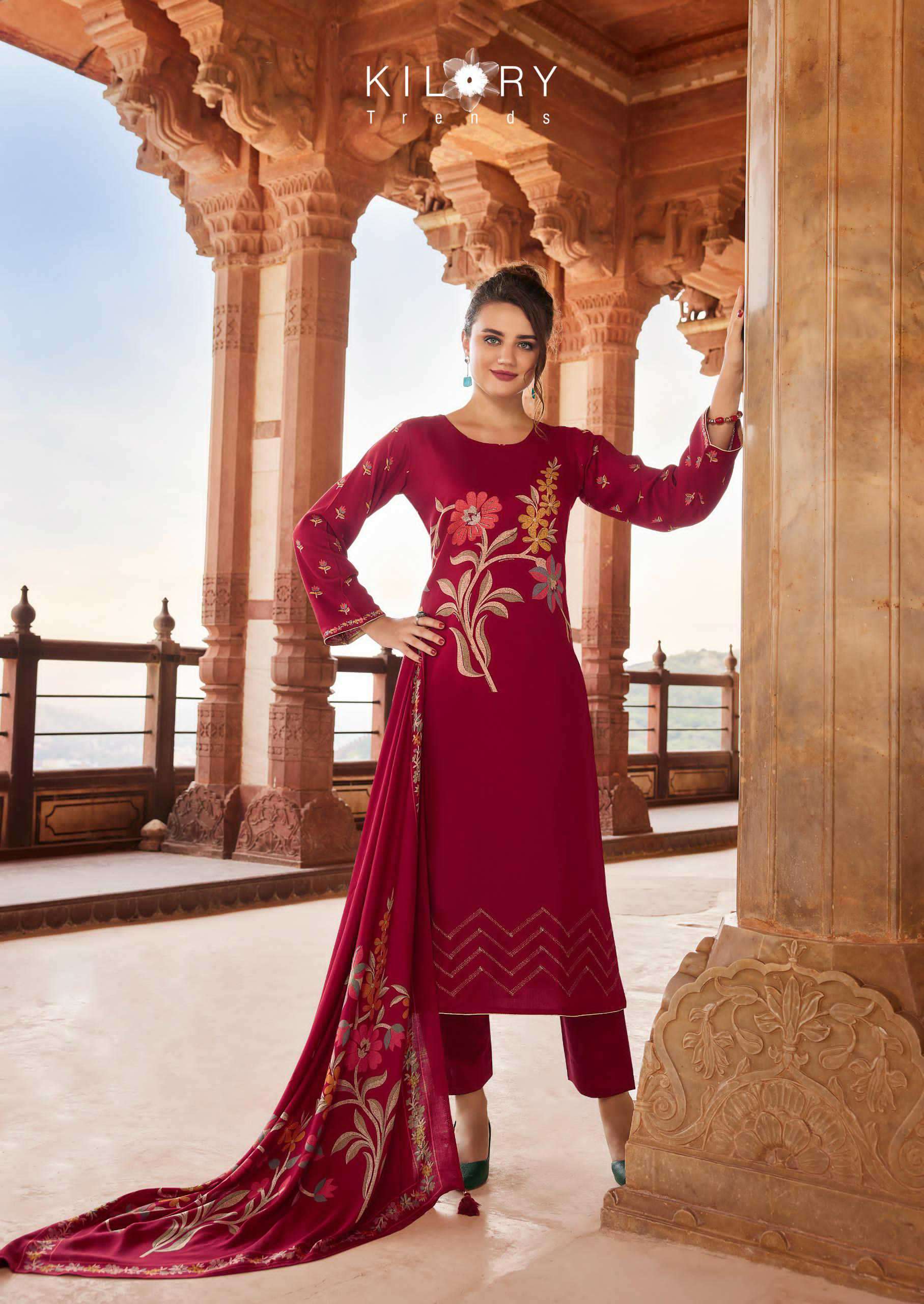 KILORY TRENDZ CRYSTAL FANCY PASHMINA SUIT CATALOG EXPORTER 2024