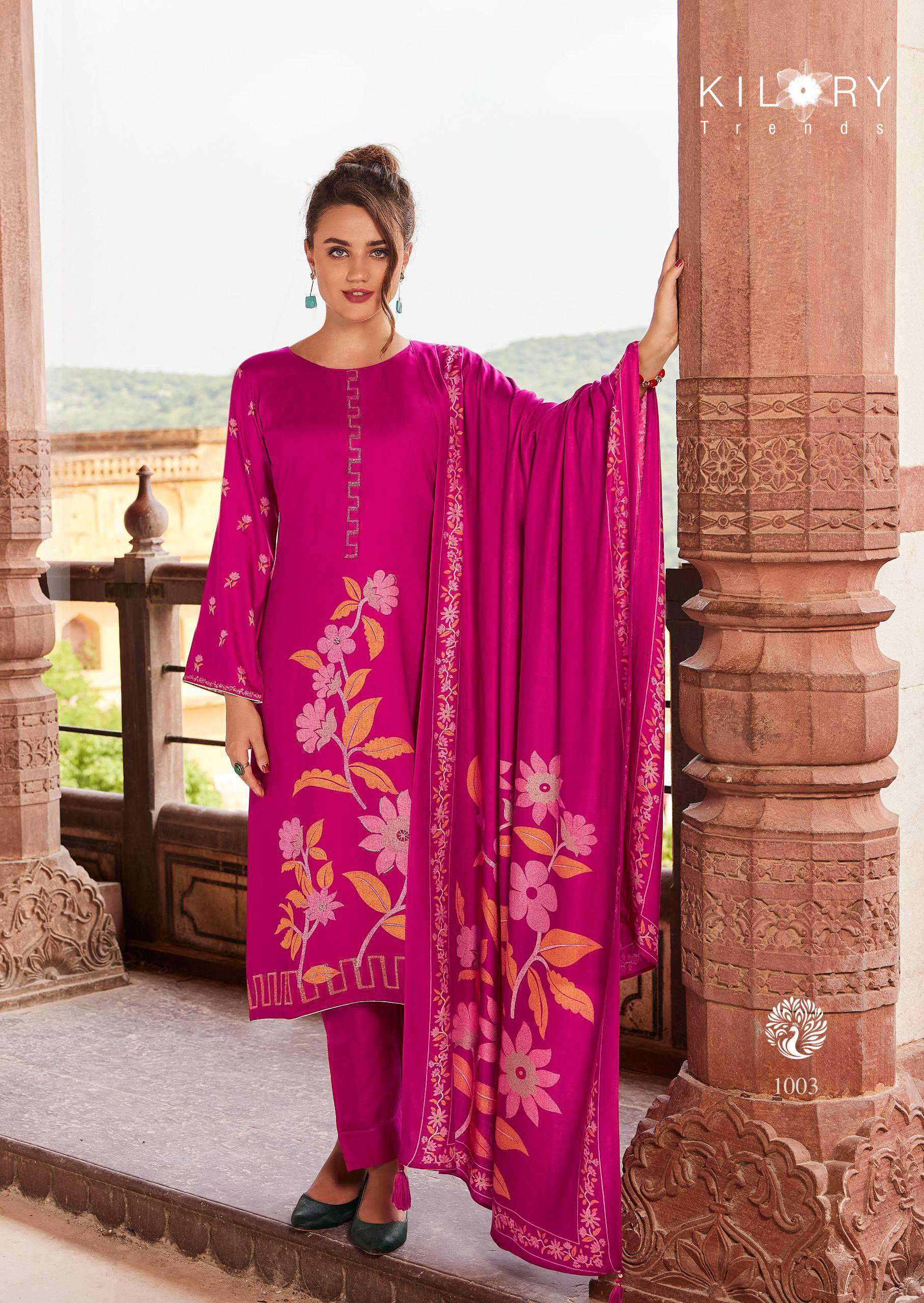 KILORY TRENDZ CRYSTAL FANCY PASHMINA SUIT CATALOG EXPORTER 2024