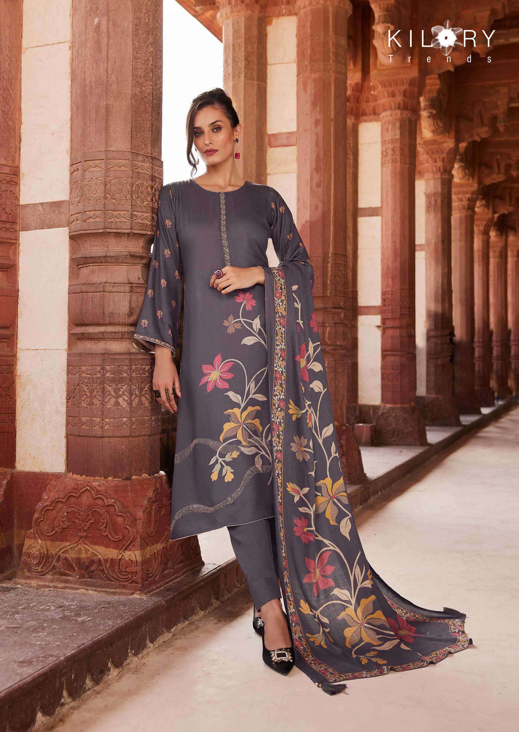 KILORY TRENDZ CRYSTAL FANCY PASHMINA SUIT CATALOG EXPORTER 2024