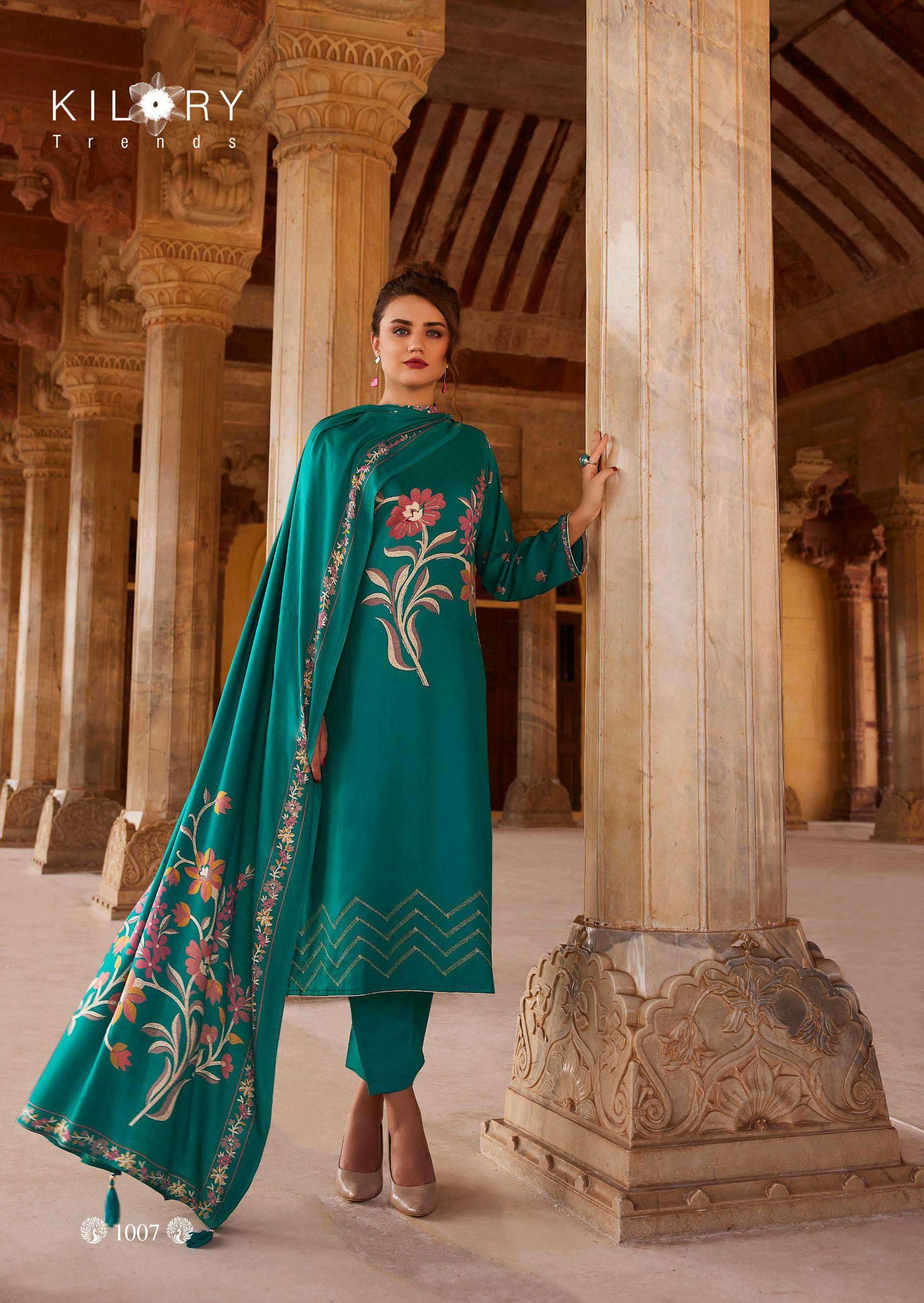 KILORY TRENDZ CRYSTAL FANCY PASHMINA SUIT CATALOG EXPORTER 2024