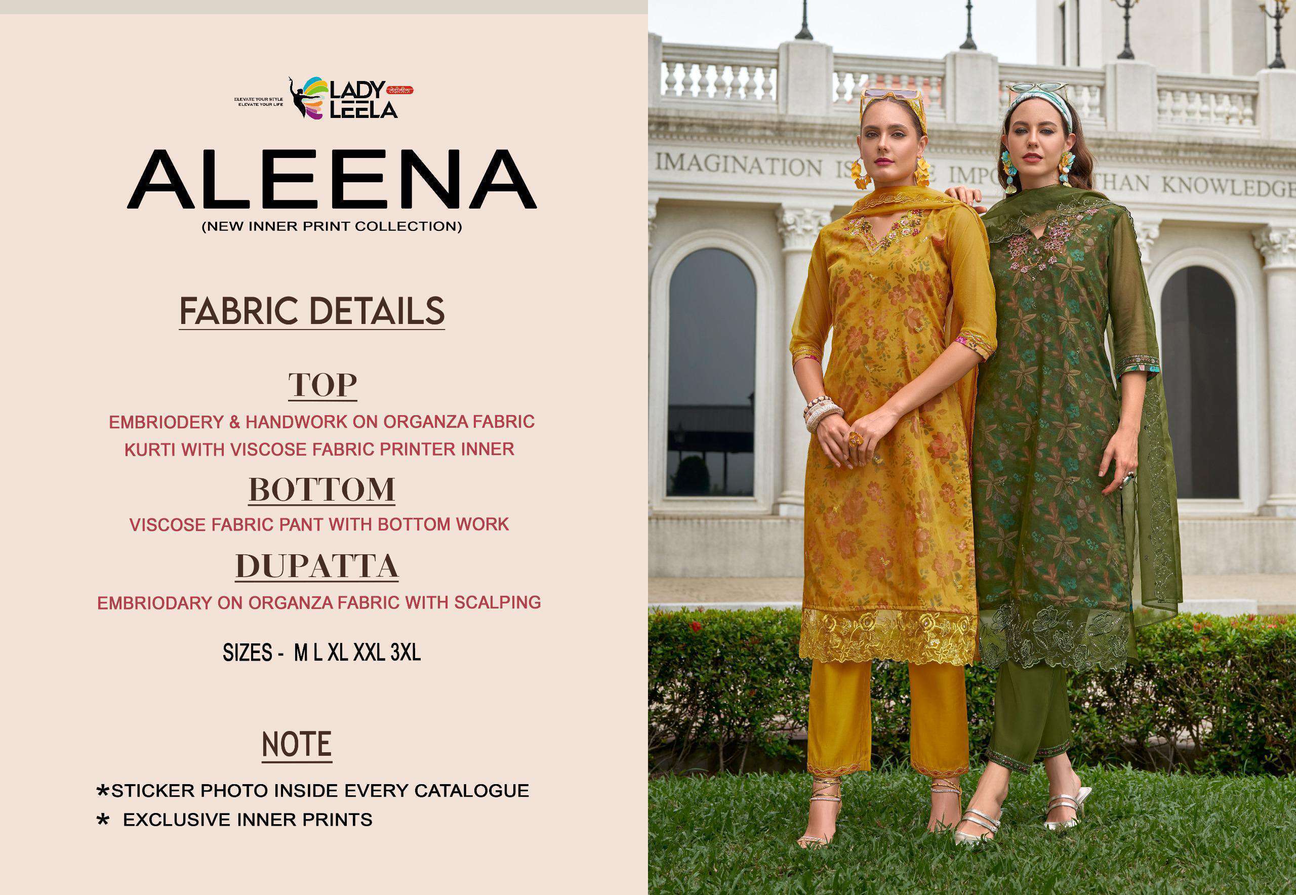 LADY LEELA ALEENA DESIGNER ORGANZA KURTI PANT WITH DUPATTA LATEST CATALOGUE WHOLESALER 