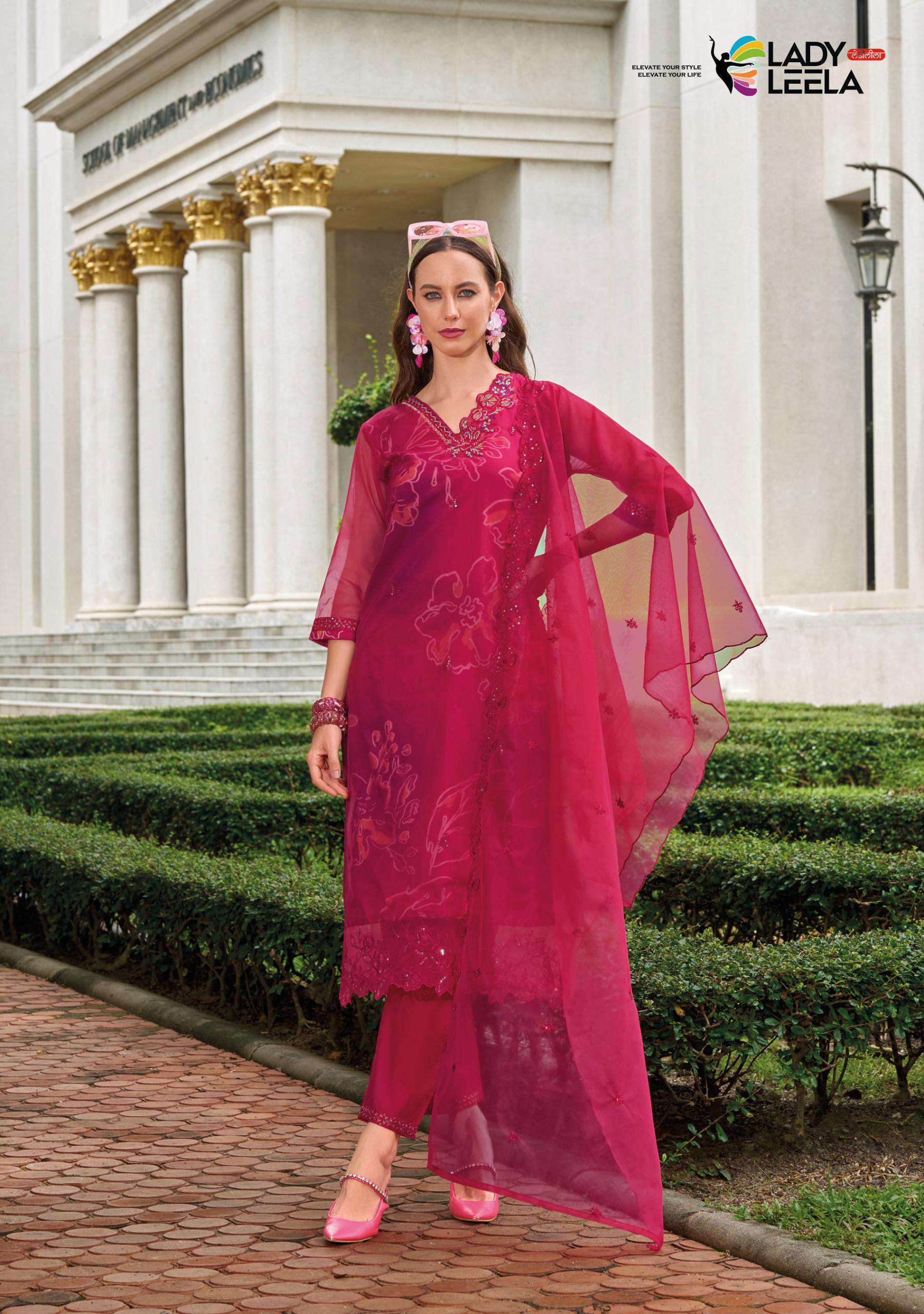 LADY LEELA ALEENA DESIGNER ORGANZA KURTI PANT WITH DUPATTA LATEST CATALOGUE WHOLESALER 