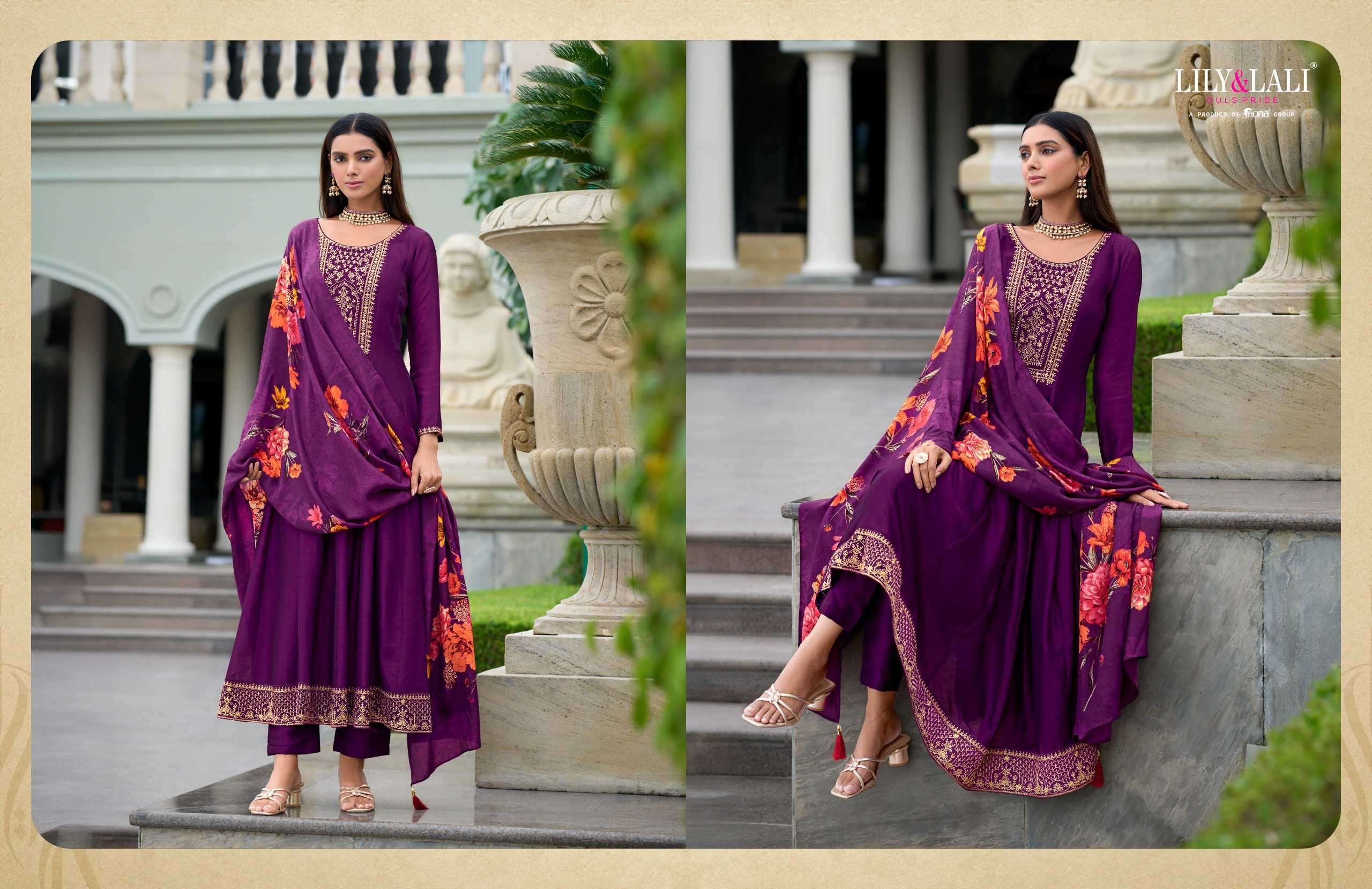 LILY AND LALI MALLIKAJAAN READYMADE ANARKALI STYLE DRESS CATALOGUE SUPPLIER 