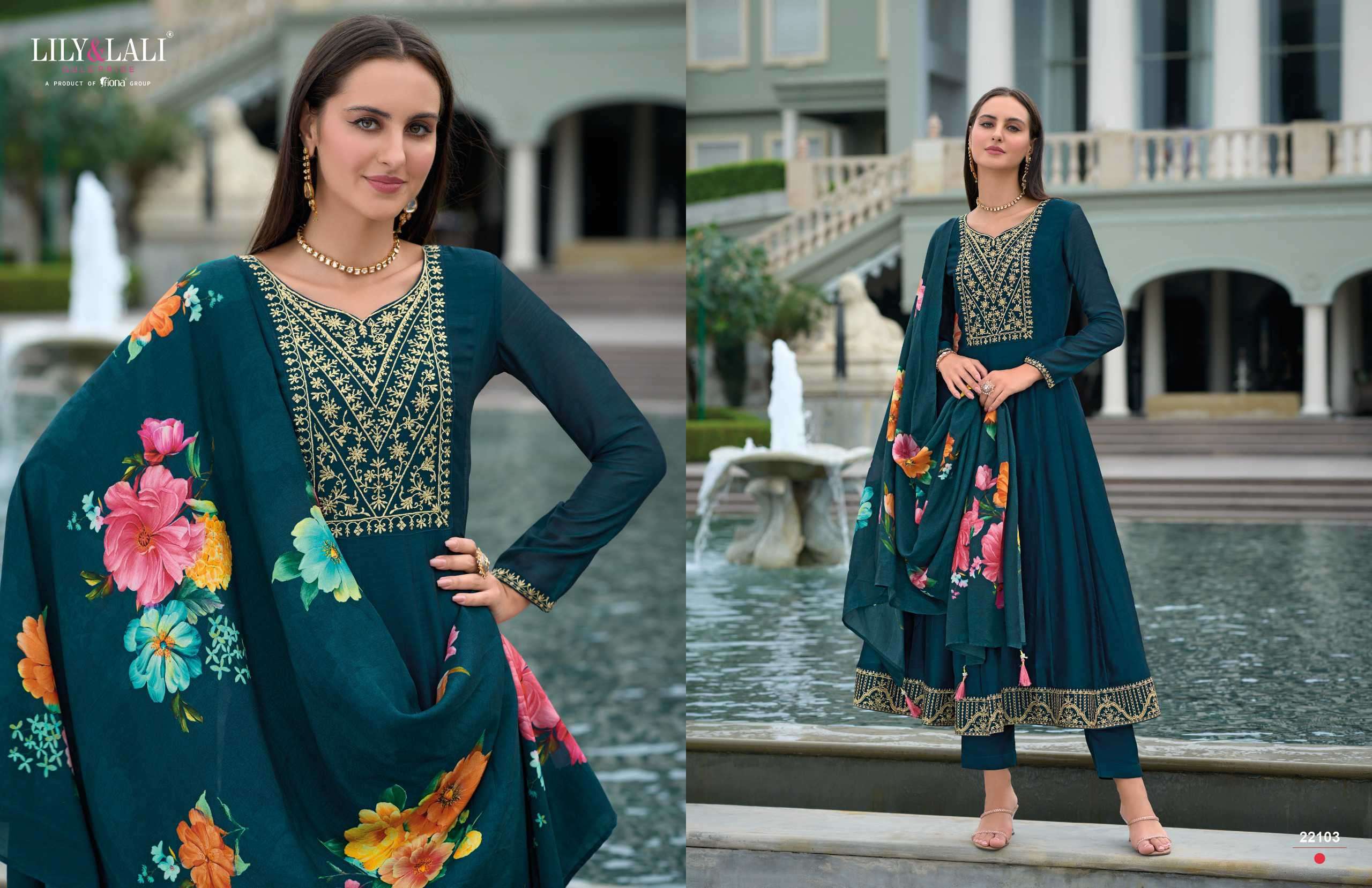 LILY AND LALI MALLIKAJAAN READYMADE ANARKALI STYLE DRESS CATALOGUE SUPPLIER 