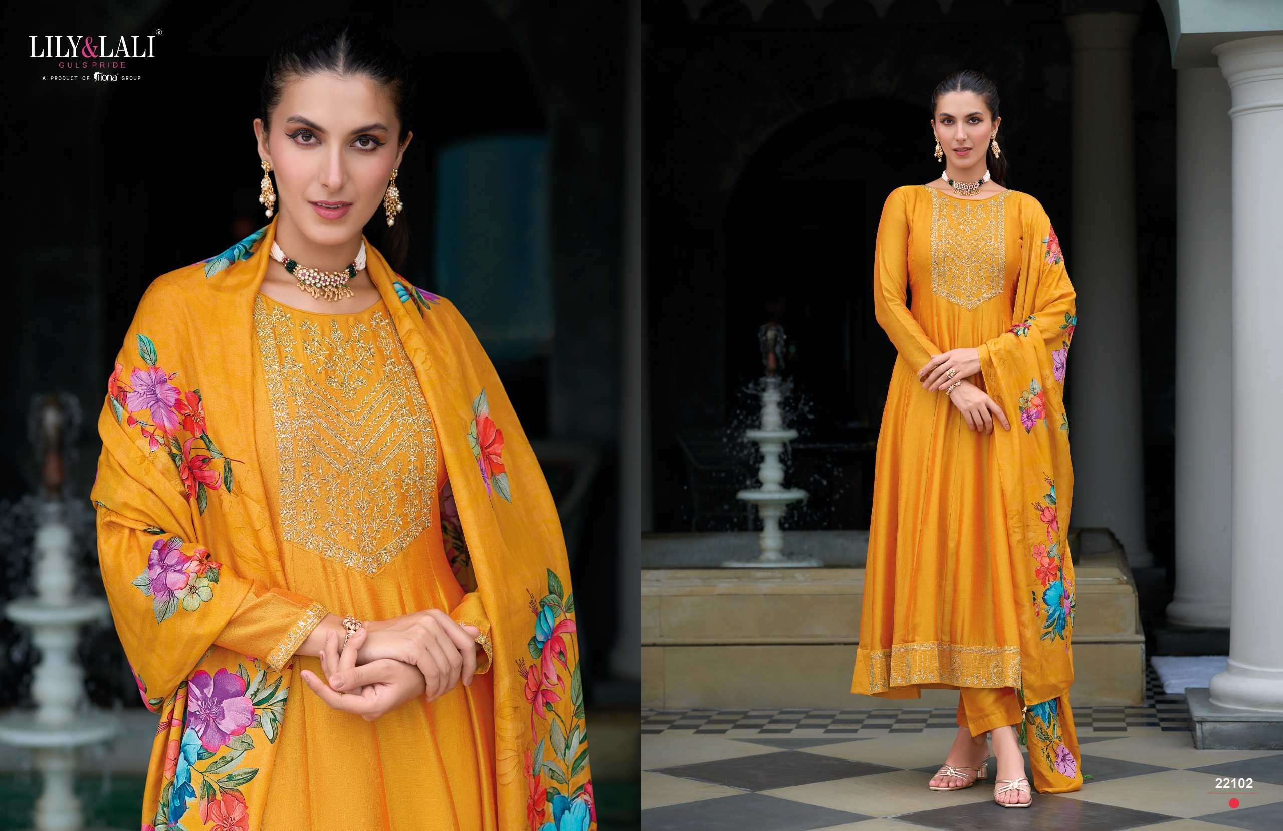 LILY AND LALI MALLIKAJAAN READYMADE ANARKALI STYLE DRESS CATALOGUE SUPPLIER 