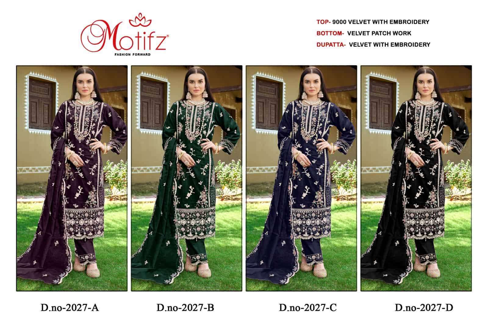 MOTIFZ 2027 COLORS PAKISTANI DESIGNER VELVET EMBROIDERD SALWER SUIT CATALOGUE DEALER 