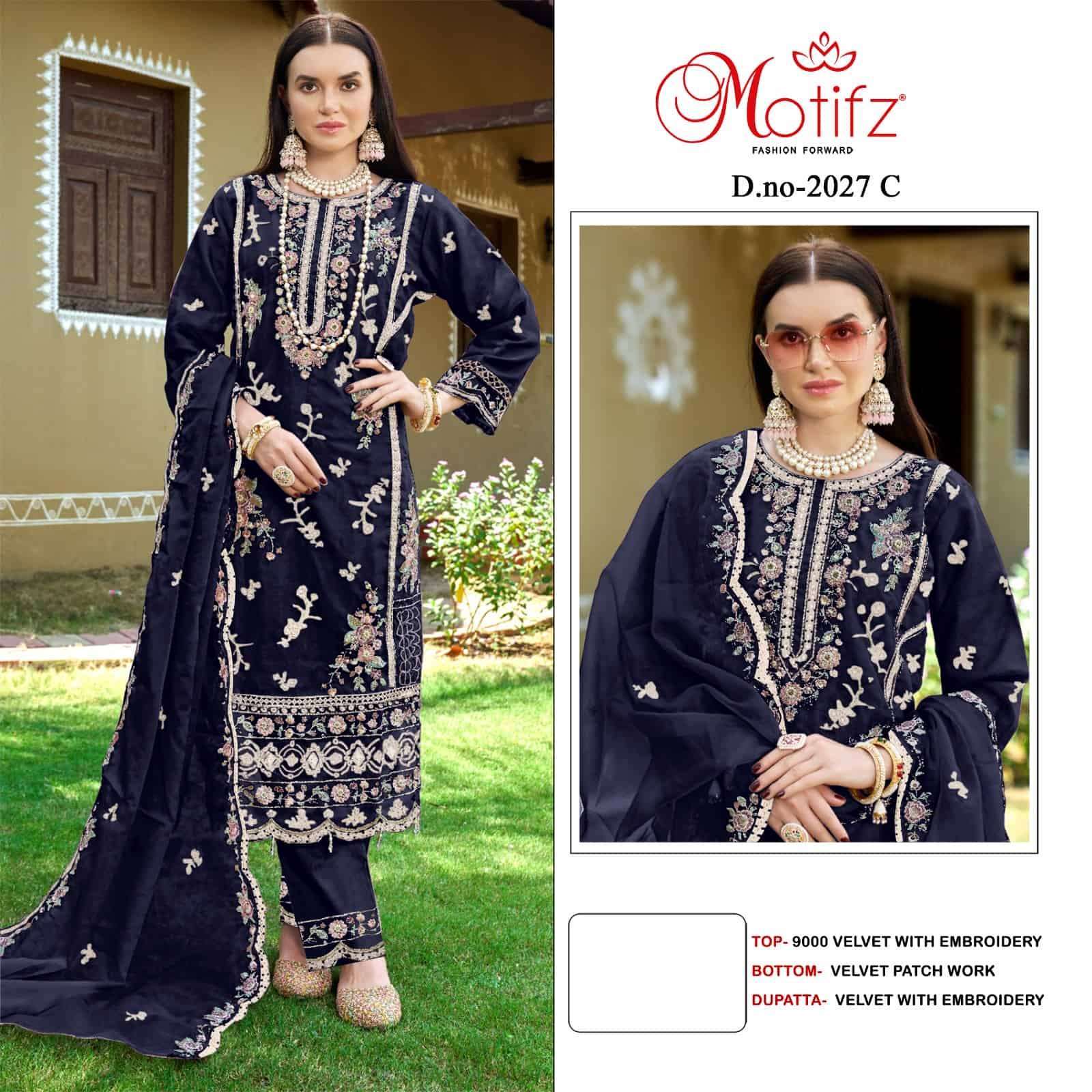 MOTIFZ 2027 COLORS PAKISTANI DESIGNER VELVET EMBROIDERD SALWER SUIT CATALOGUE DEALER