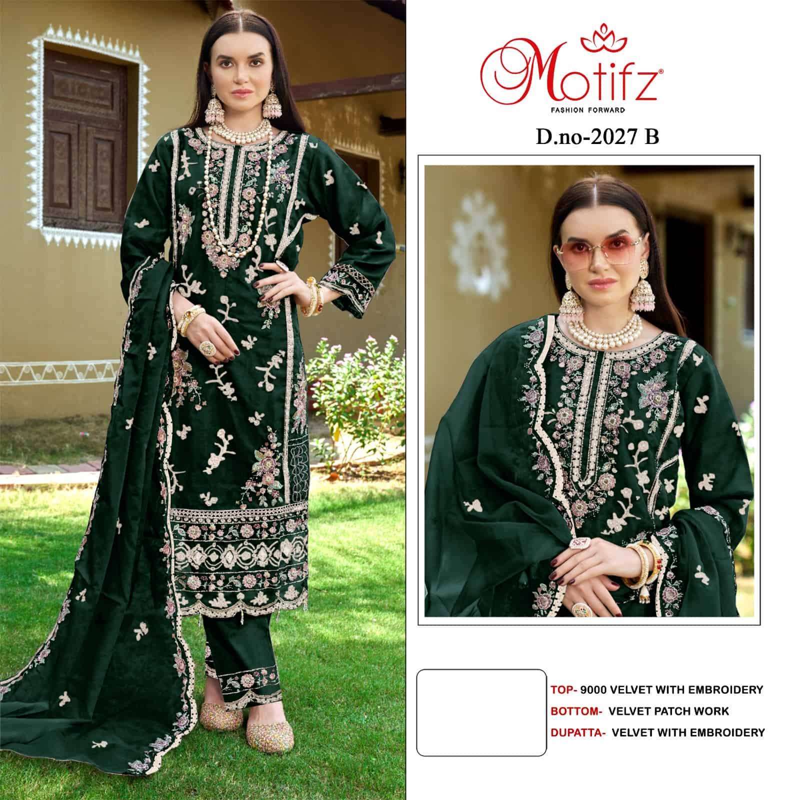 MOTIFZ 2027 COLORS PAKISTANI DESIGNER VELVET EMBROIDERD SALWER SUIT CATALOGUE DEALER 