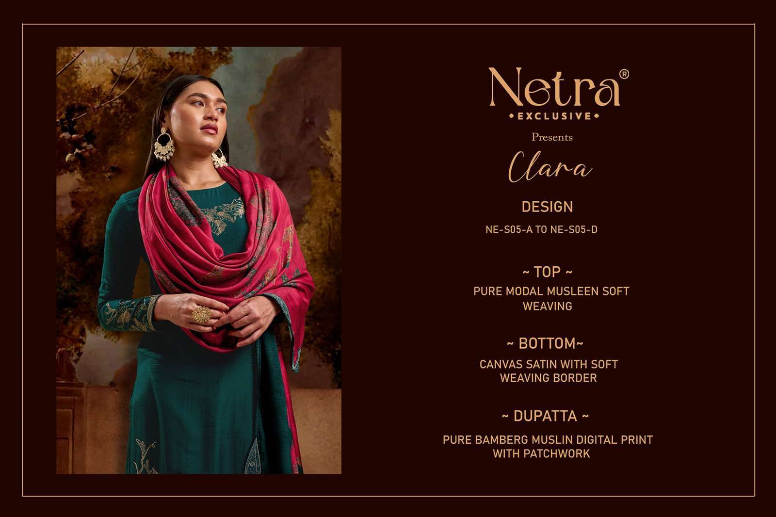 NETRA CLARA PURE MODAL MUSLIN SUIT CATALOG EXPORTER 2024