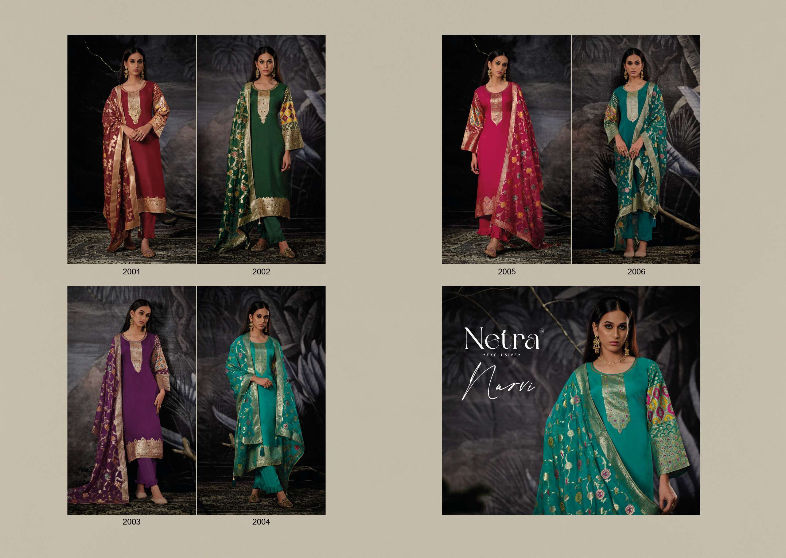 NETRA NURVI WEDDING WEAR ORGANZA SILK SUIT CATALOG SUPPLIER 2024