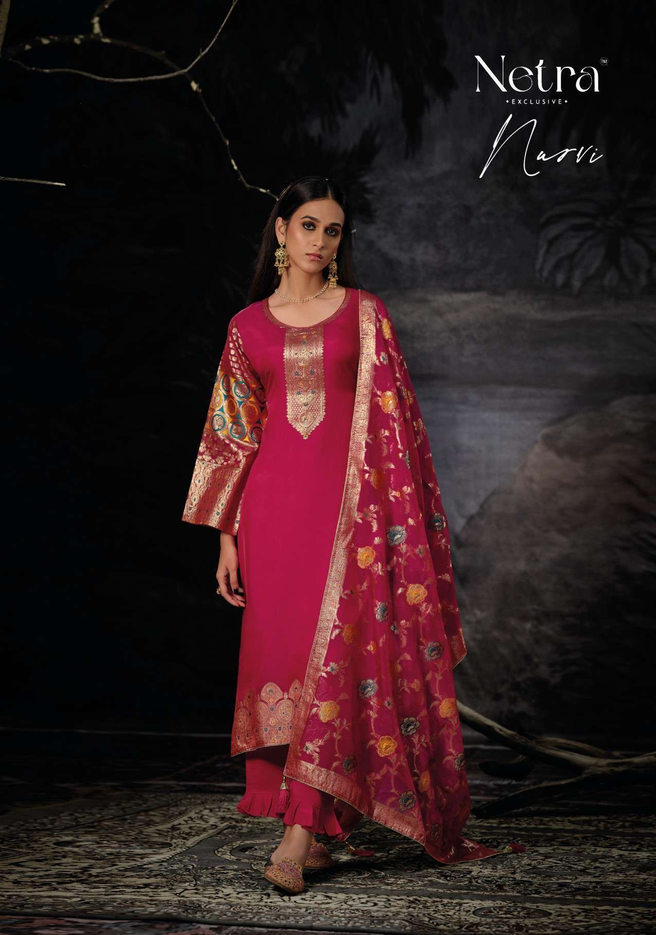 NETRA NURVI WEDDING WEAR ORGANZA SILK SUIT CATALOG SUPPLIER 2024