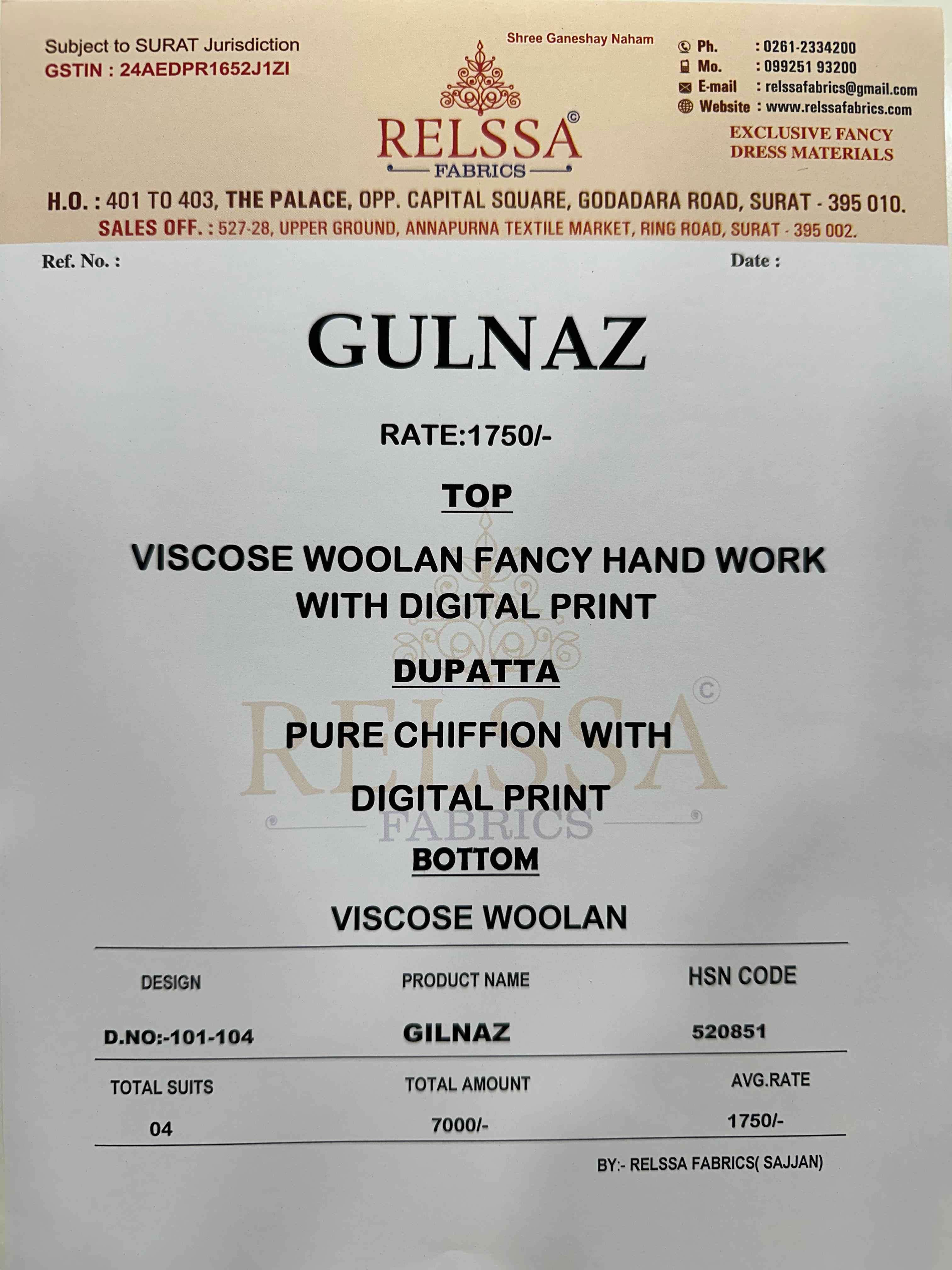 RELSSA GULNAZ FANCY HANDWORK WINTER WEAR SUIT CATALOG SUPPLIER 2024