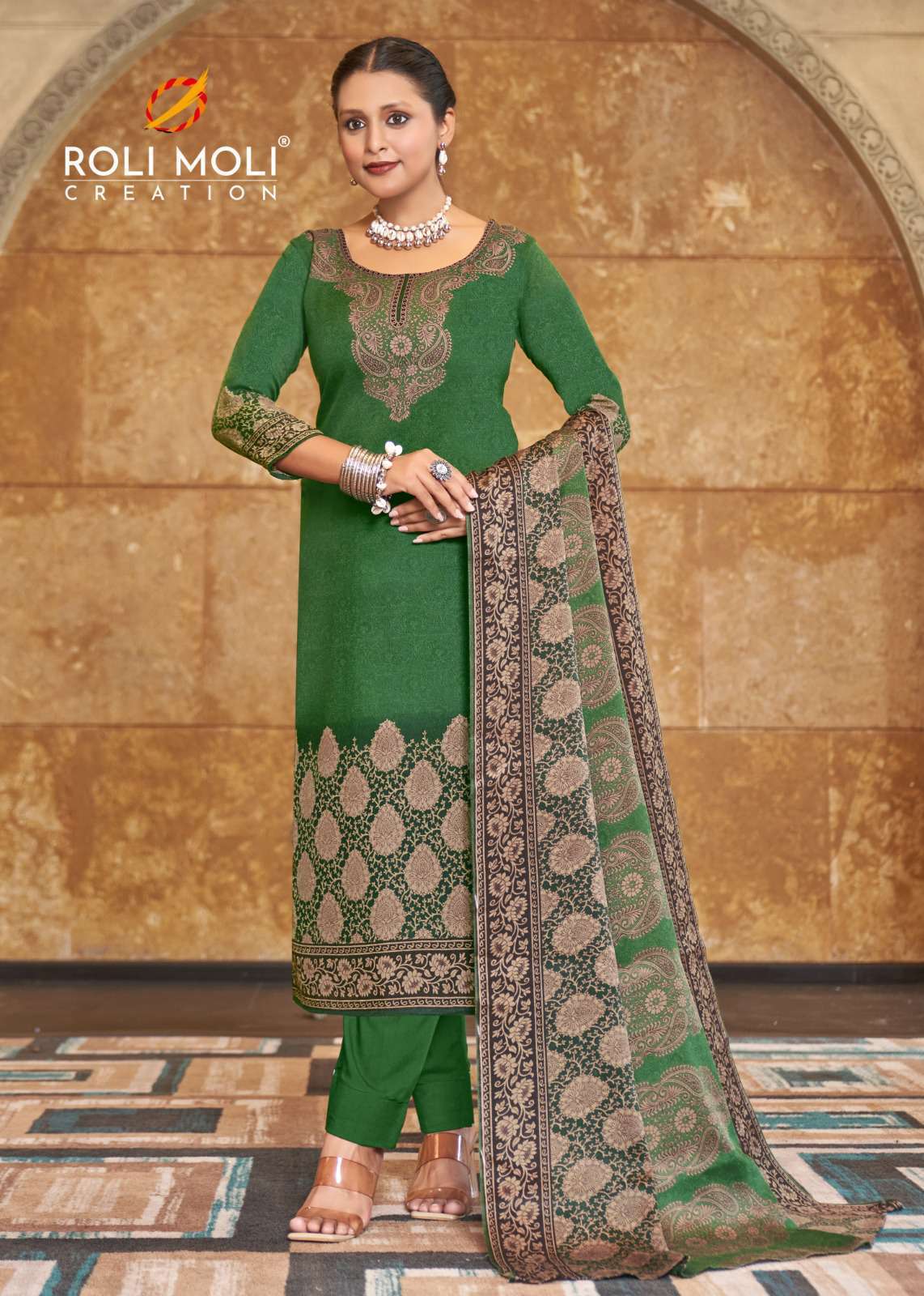 ROLI MOLI FAIZA PRINTED PASHMINA WINTER SUIT CATALOGUE WHOLESALER 2024
