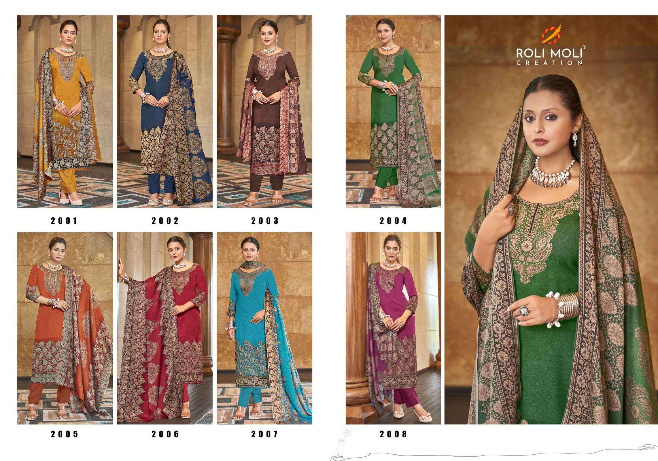 ROLI MOLI FAIZA PRINTED PASHMINA WINTER SUIT CATALOGUE WHOLESALER 2024