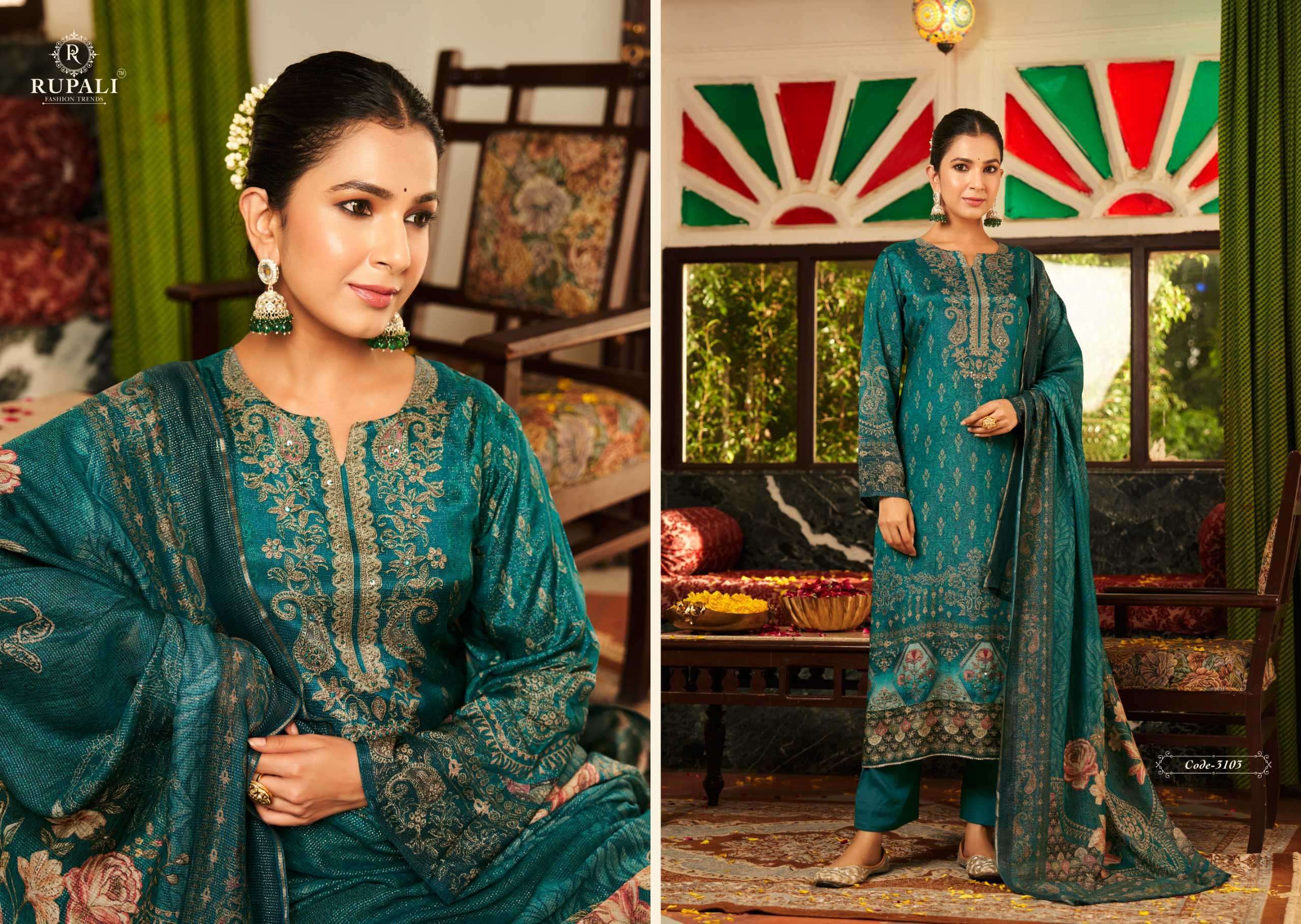 RUPALI FASHION RAJVI DIGITAL PRINTED FANCY MUSLIN SUIT CATALOGUE BEST RATE 