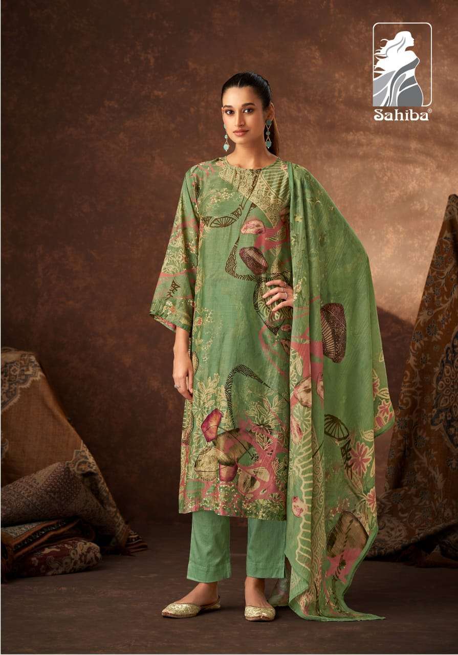 SAHIBA KASAB LADIES WEAR FANCY MUSLIN SILK SUIT CATALOGUE WHOLESALER 2024