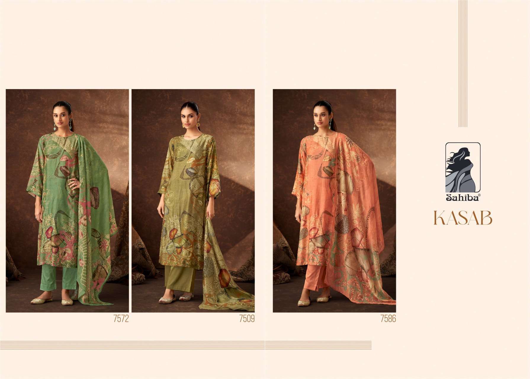 SAHIBA KASAB LADIES WEAR FANCY MUSLIN SILK SUIT CATALOGUE WHOLESALER 2024