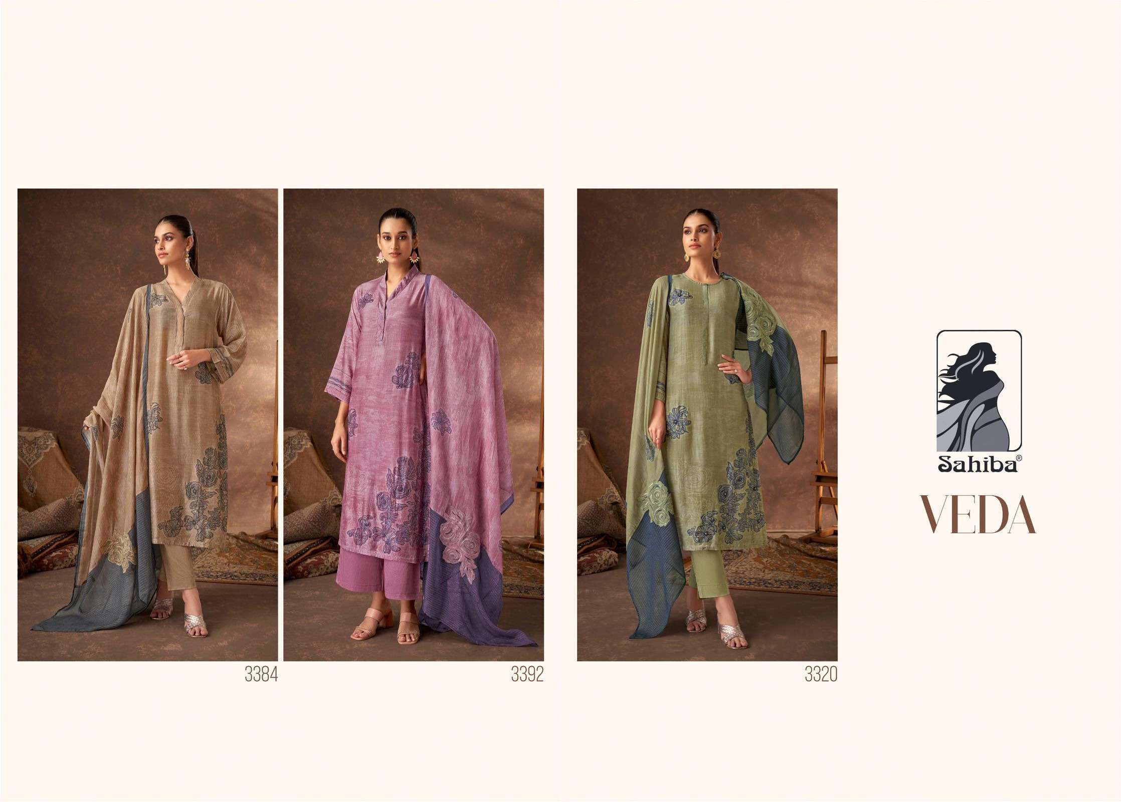 SAHIBA VEDA FANCY MUSLIN SILK SALWER SUIT CATALOGUE WHOLESALER 