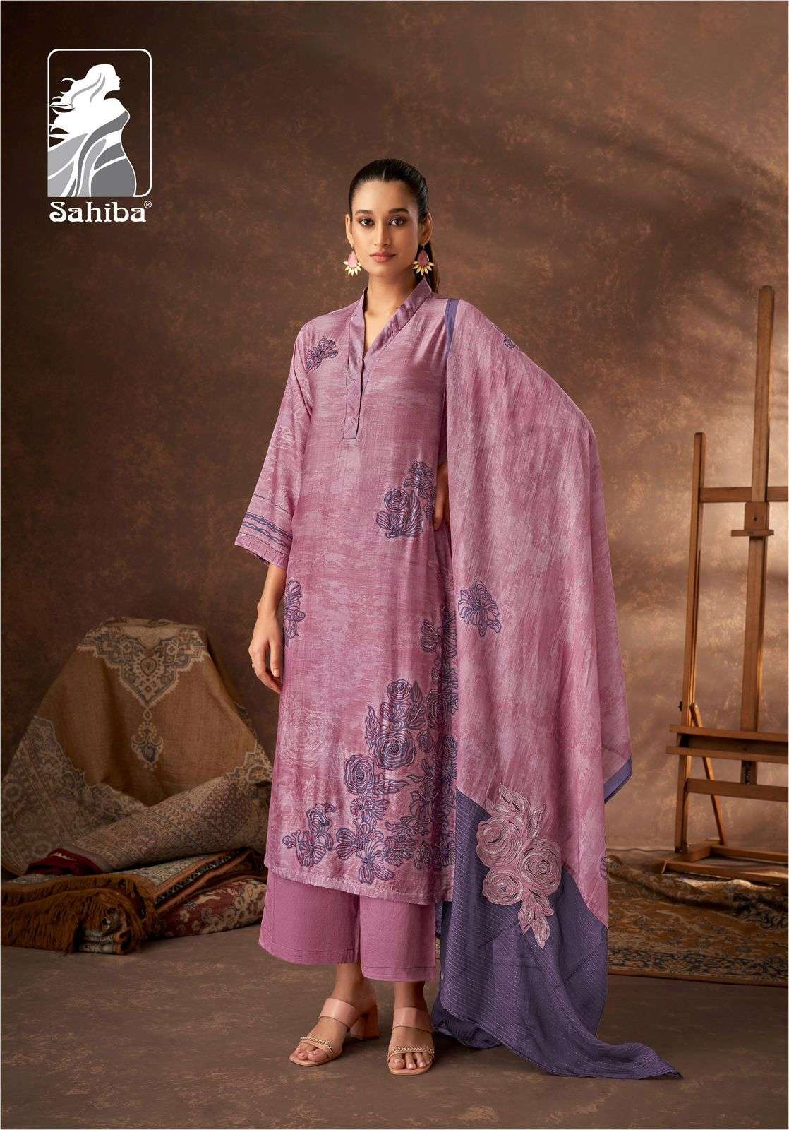 SAHIBA VEDA FANCY MUSLIN SILK SALWER SUIT CATALOGUE WHOLESALER 