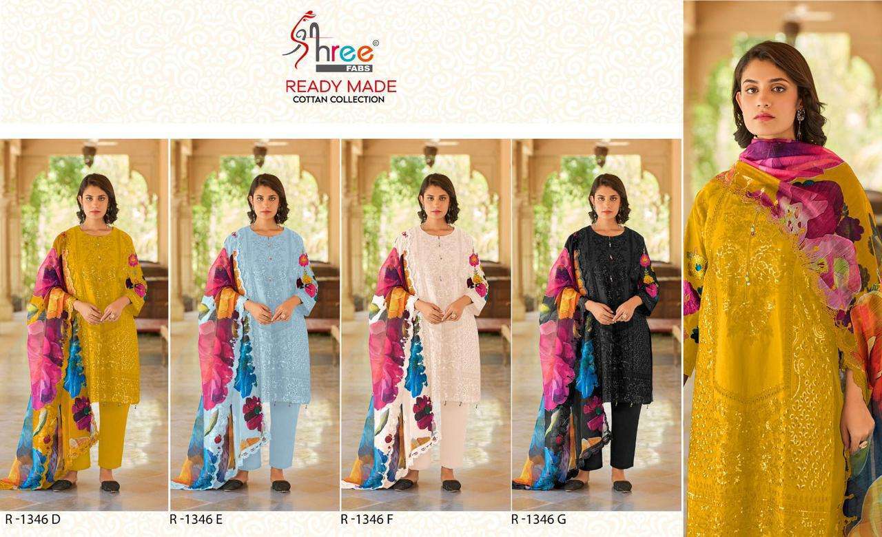 SHREE FAB R 1346 COLORS COTTON DESIGN PAKISTANI READYMADE SUIT WHOLESALER 2024
