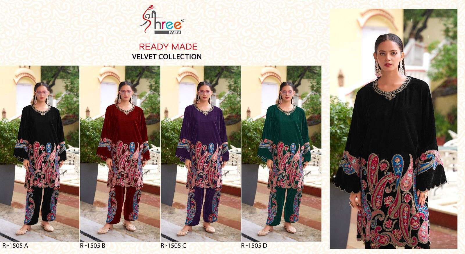 SHREE FAB R 1505 COLORS DESIGNER VELVET CORD SET COLLECTION EXPORTER 