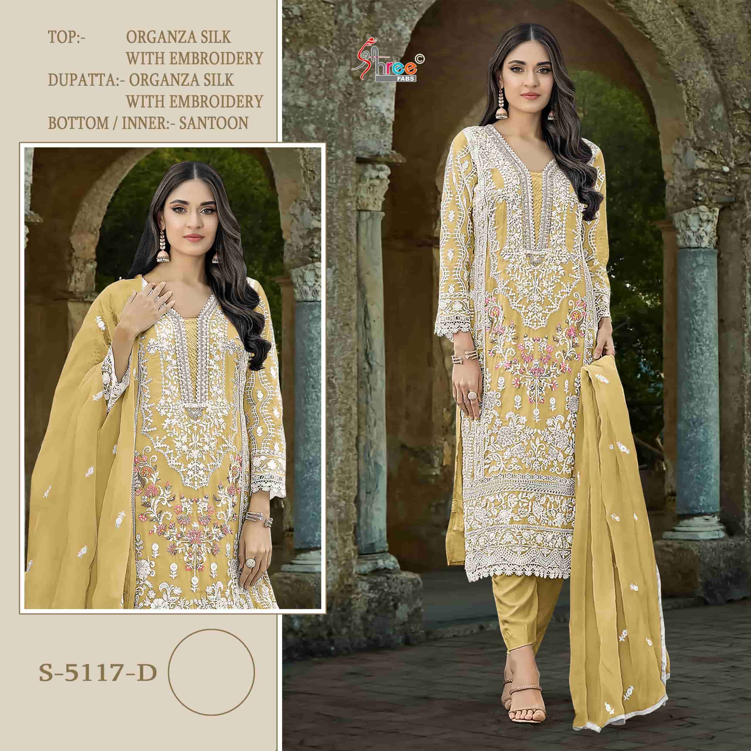 SHREE FAB S 5117 COLORS PAKISTANI ORGANZA EMBROIDERED SUIT COLLECTION WHOLESALE PRICE SUPPLIER 