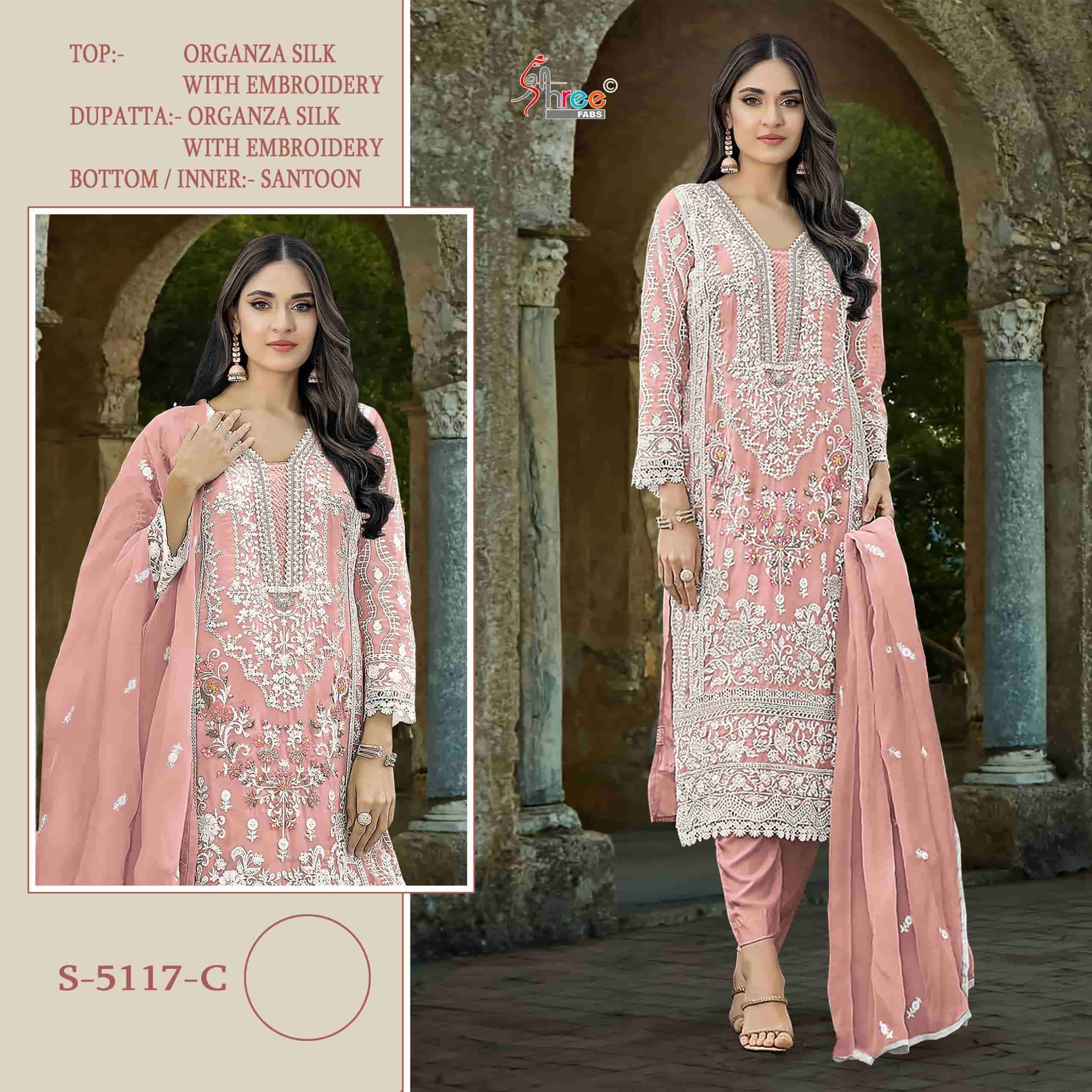 SHREE FAB S 5117 COLORS PAKISTANI ORGANZA EMBROIDERED SUIT COLLECTION WHOLESALE PRICE SUPPLIER 