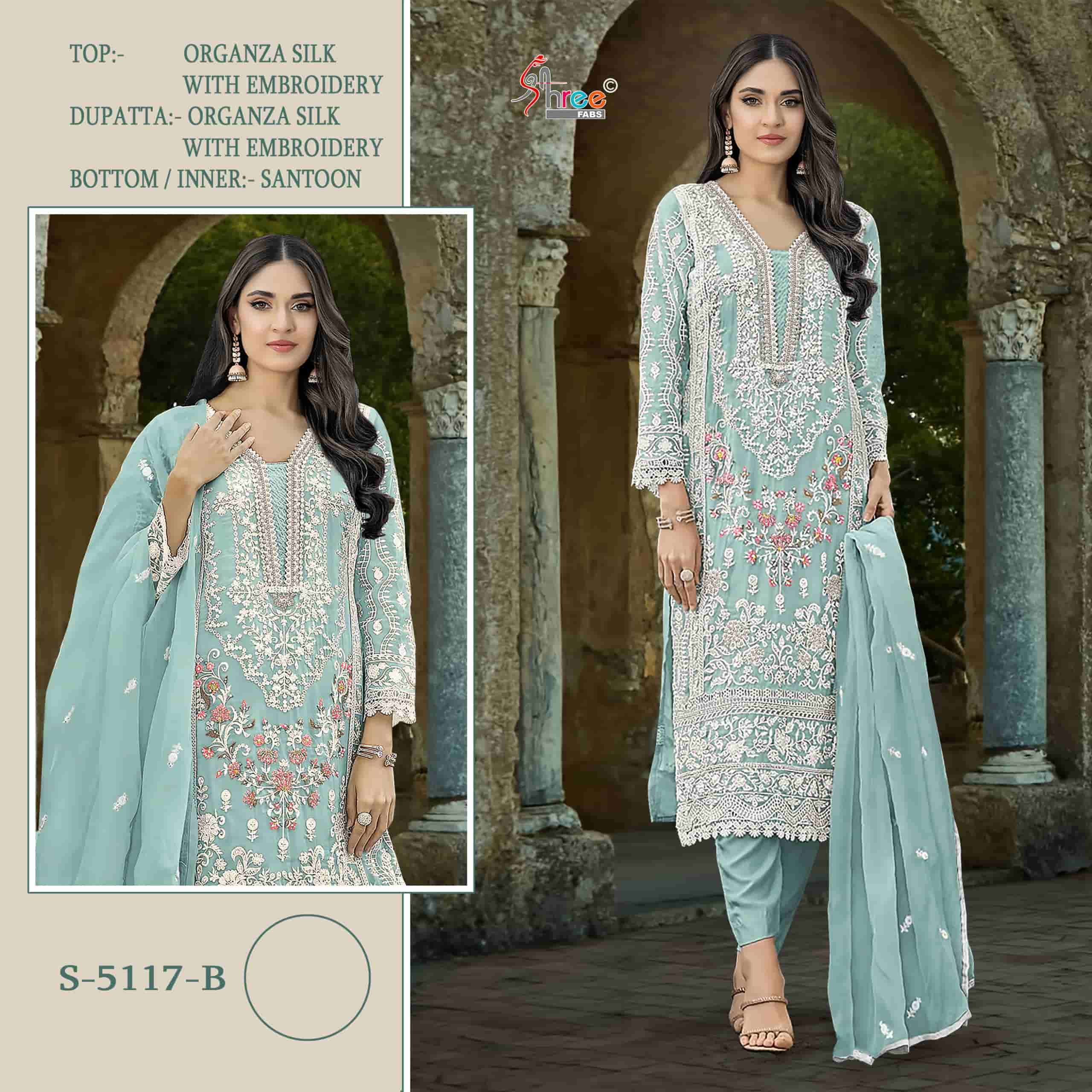 SHREE FAB S 5117 COLORS PAKISTANI ORGANZA EMBROIDERED SUIT COLLECTION WHOLESALE PRICE SUPPLIER 