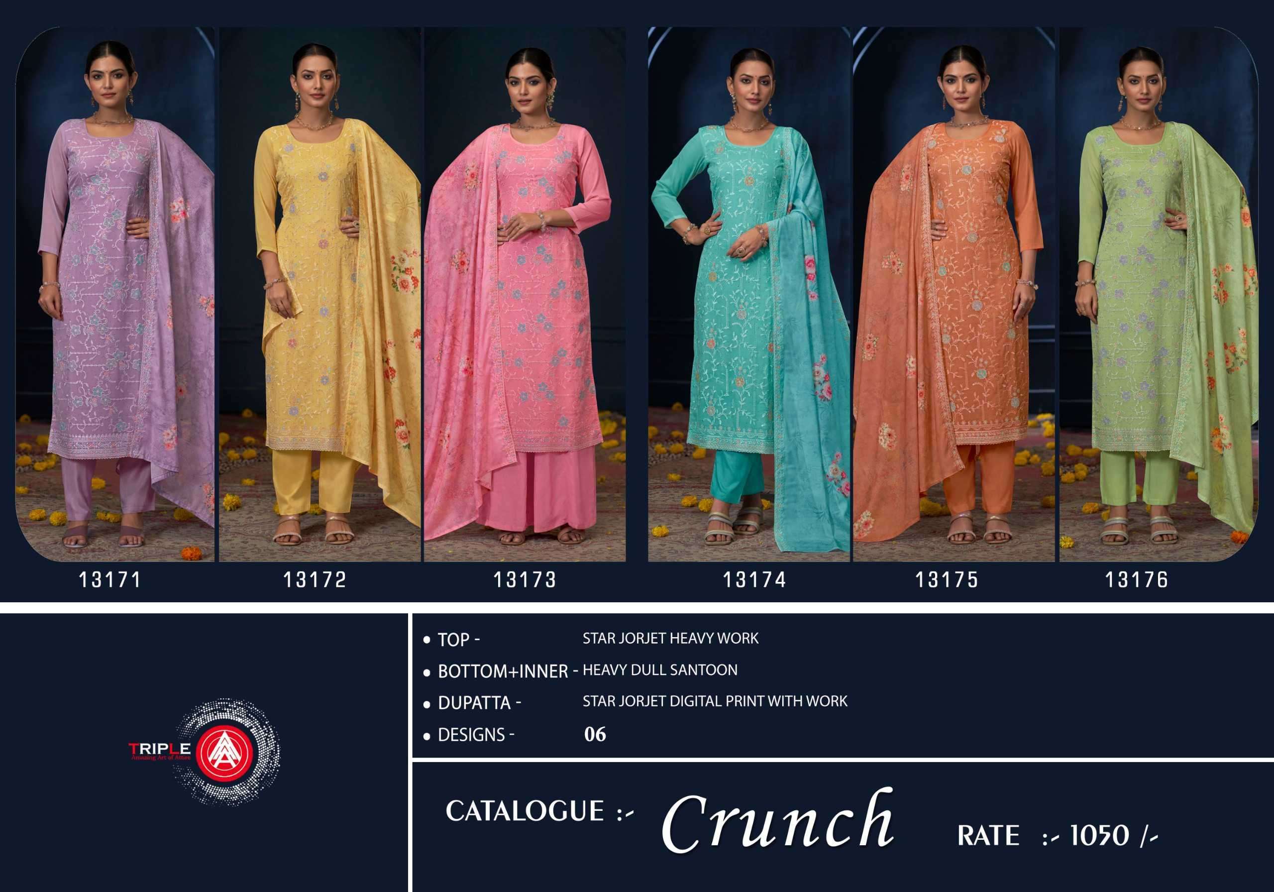 TRIPLE AAA CRUNCH DESIGNER GEORGETTE SUIT CATALOGUE EXPORTER 2024