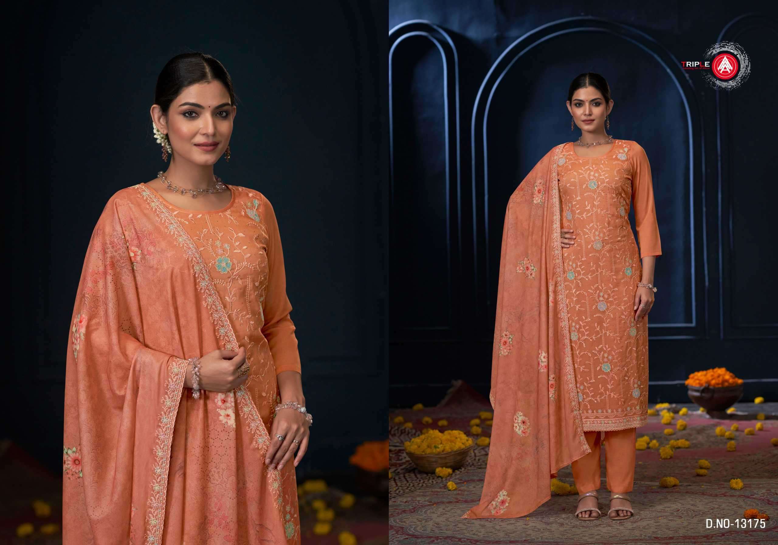 TRIPLE AAA CRUNCH DESIGNER GEORGETTE SUIT CATALOGUE EXPORTER 2024