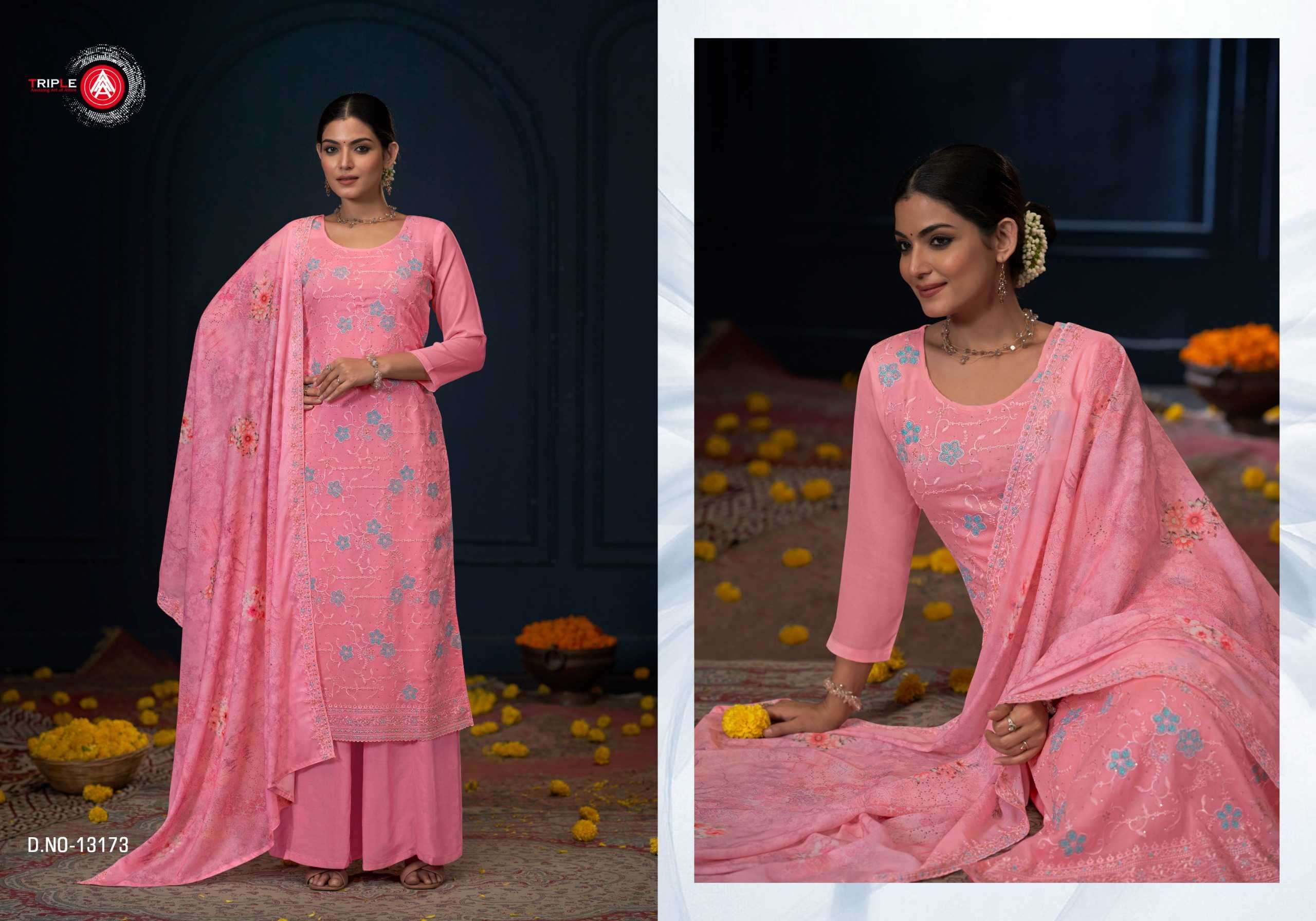 TRIPLE AAA CRUNCH DESIGNER GEORGETTE SUIT CATALOGUE EXPORTER 2024
