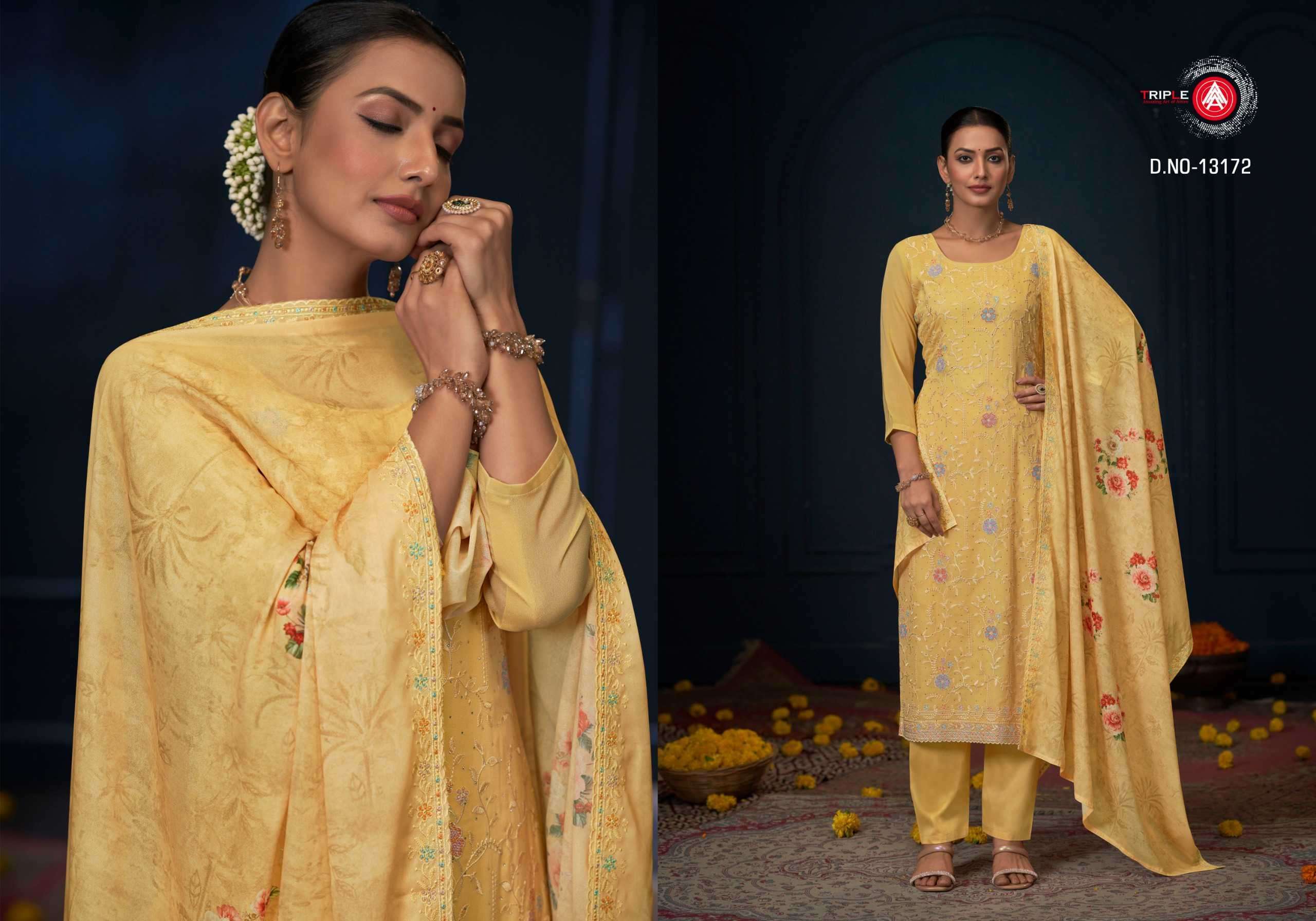 TRIPLE AAA CRUNCH DESIGNER GEORGETTE SUIT CATALOGUE EXPORTER 2024