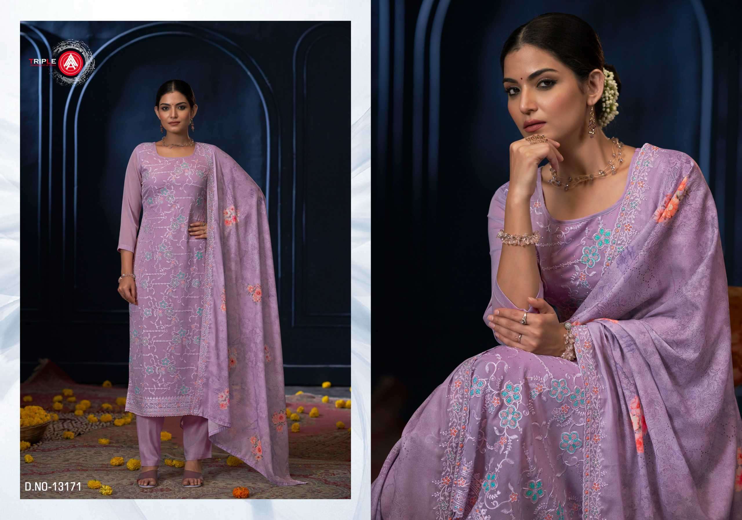 TRIPLE AAA CRUNCH DESIGNER GEORGETTE SUIT CATALOGUE EXPORTER 2024
