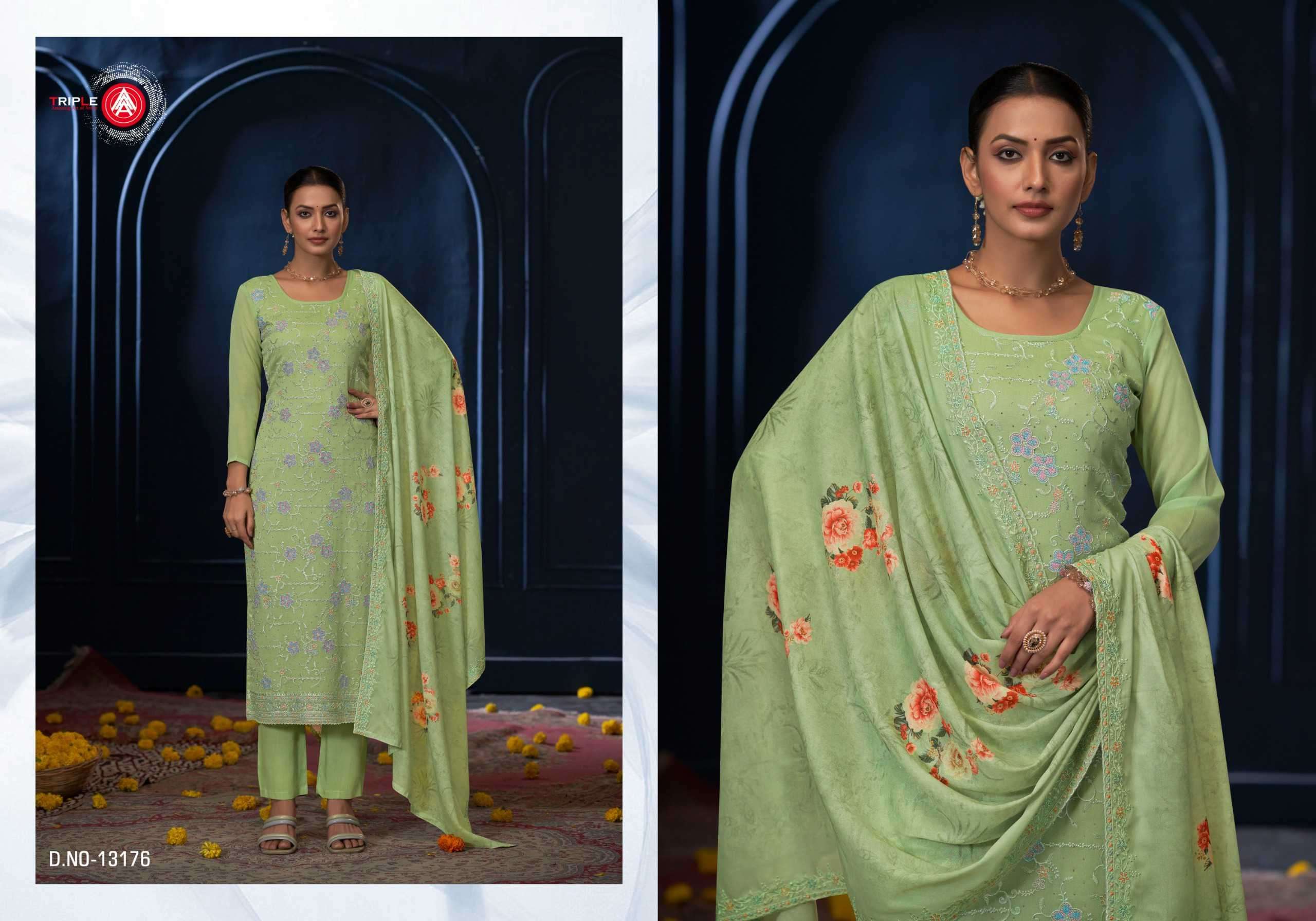 TRIPLE AAA CRUNCH DESIGNER GEORGETTE SUIT CATALOGUE EXPORTER 2024