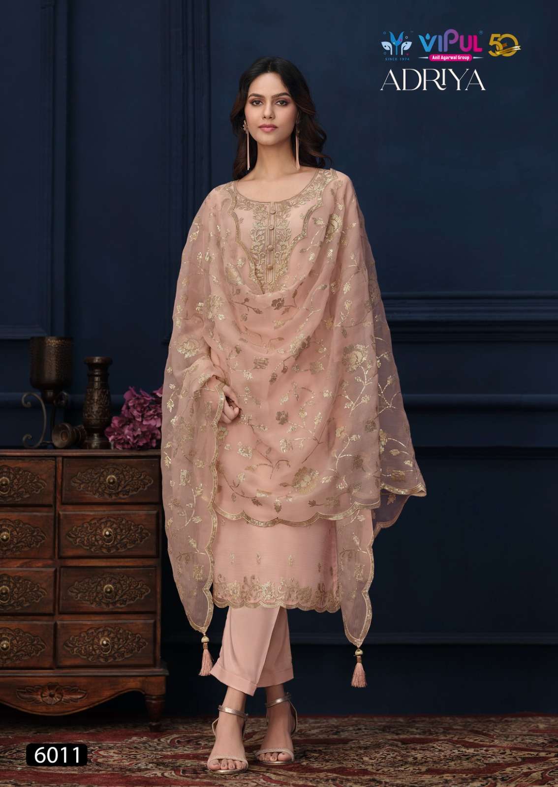 VIPUL FASHION ADRIYA LATEST DESIGNER CHIFFON ORGANZA SUIT CATALOGUE EXPORTER VIPUL FASHION