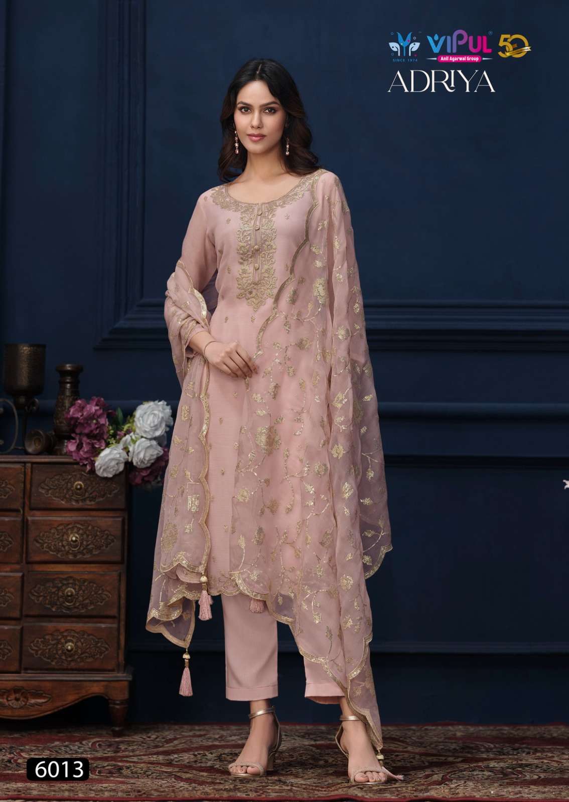 VIPUL FASHION ADRIYA LATEST DESIGNER CHIFFON ORGANZA SUIT CATALOGUE EXPORTER VIPUL FASHION