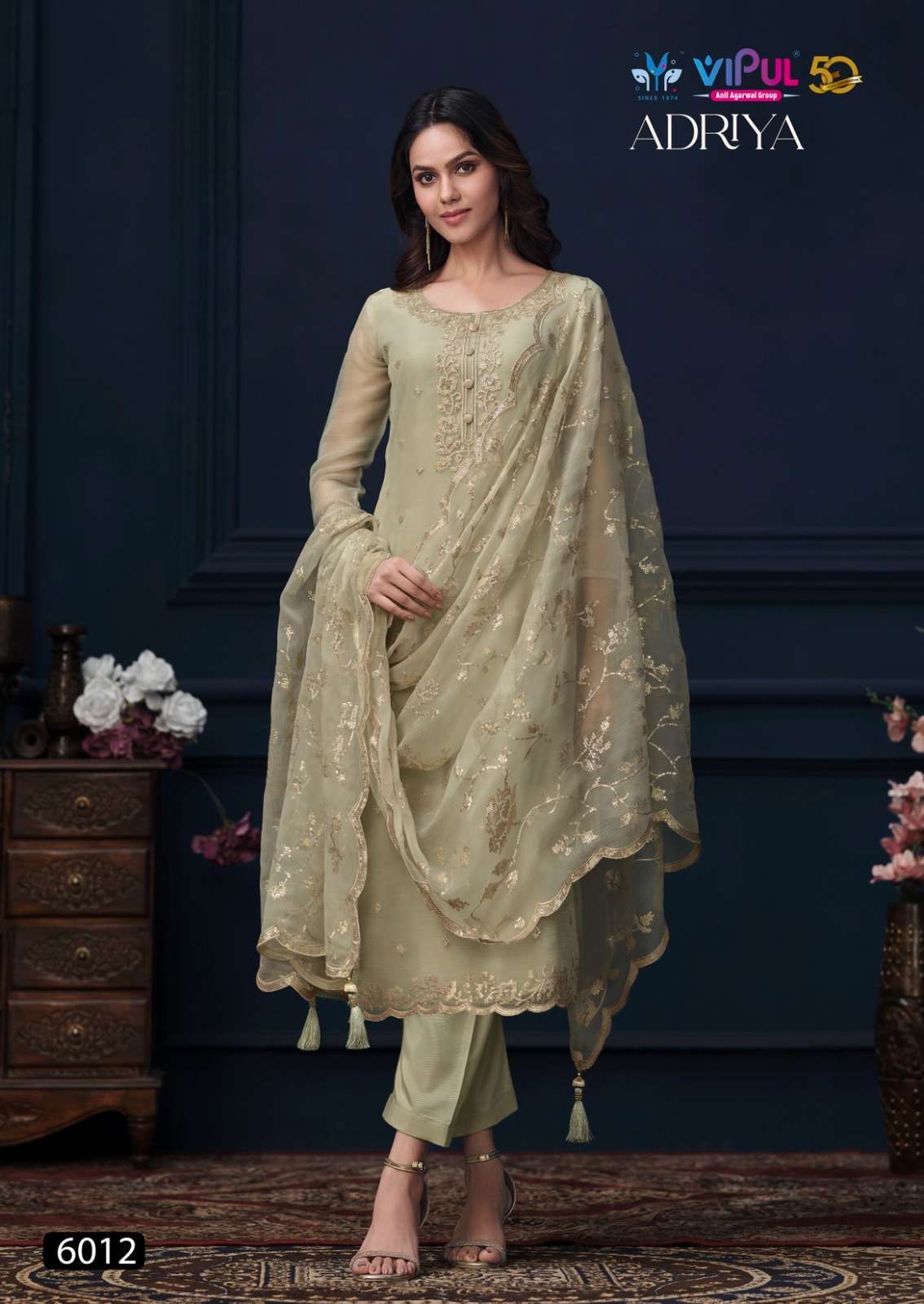 VIPUL FASHION ADRIYA LATEST DESIGNER CHIFFON ORGANZA SUIT CATALOGUE EXPORTER VIPUL FASHION