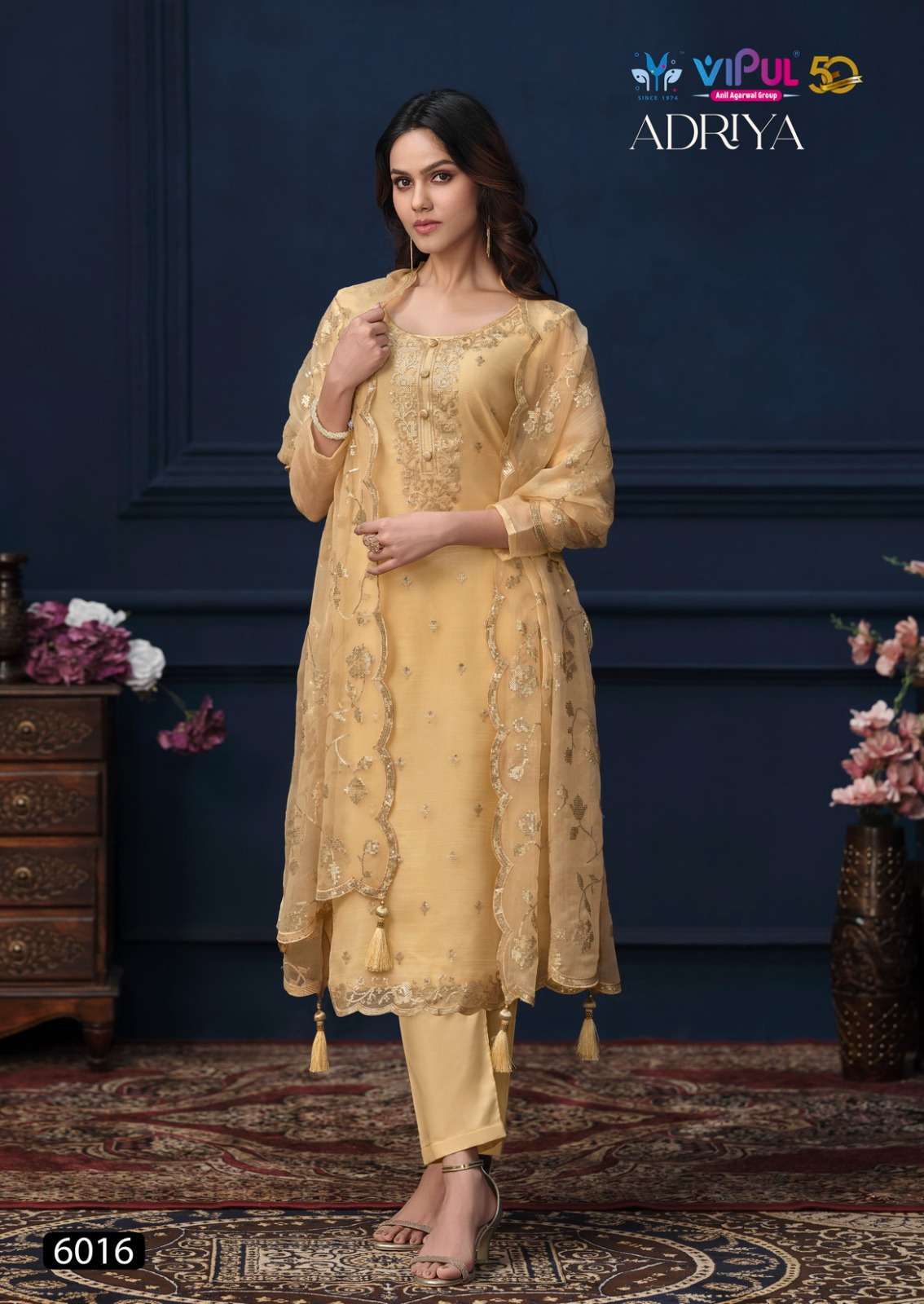 VIPUL FASHION ADRIYA LATEST DESIGNER CHIFFON ORGANZA SUIT CATALOGUE EXPORTER VIPUL FASHION