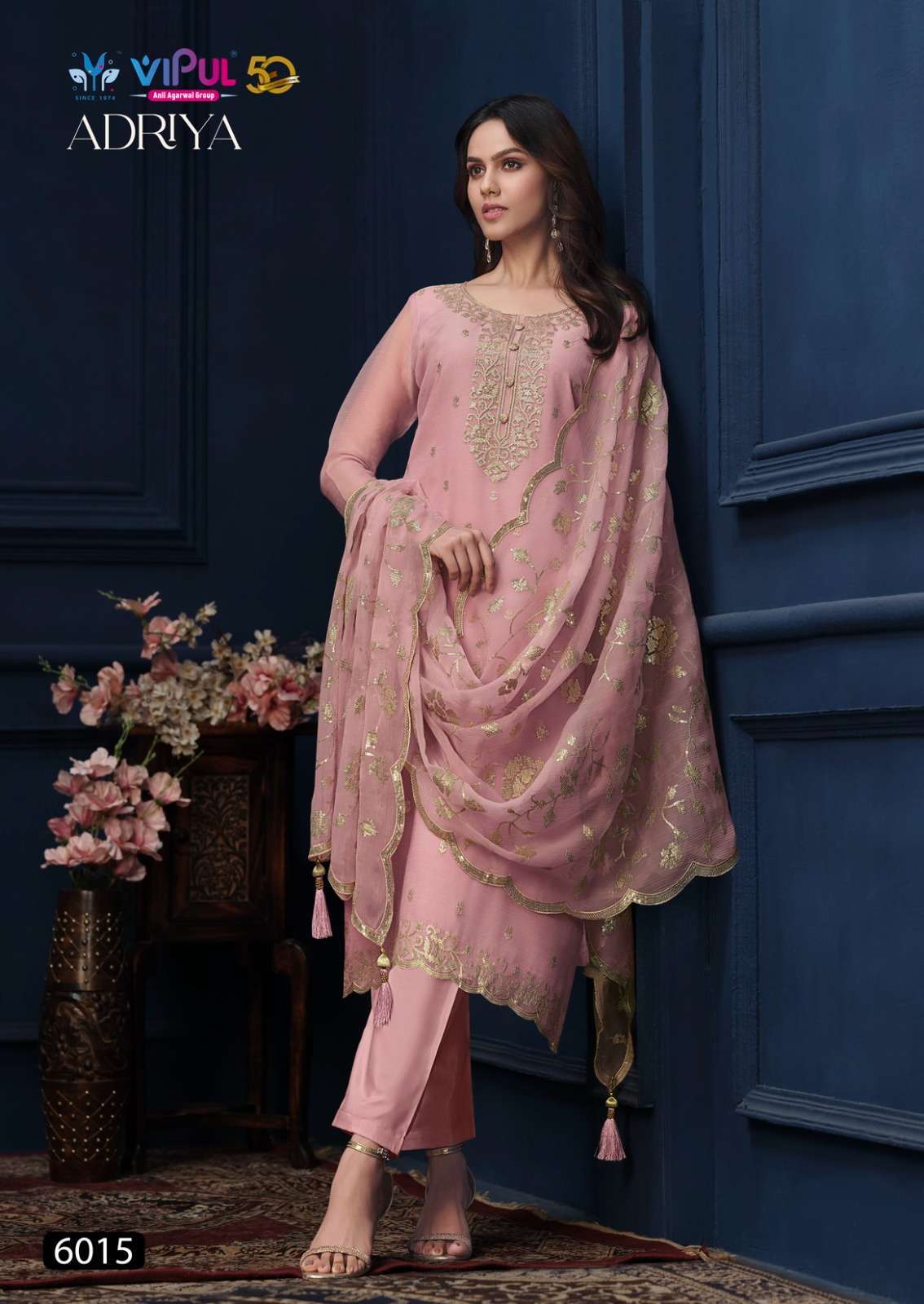 VIPUL FASHION ADRIYA LATEST DESIGNER CHIFFON ORGANZA SUIT CATALOGUE EXPORTER VIPUL FASHION