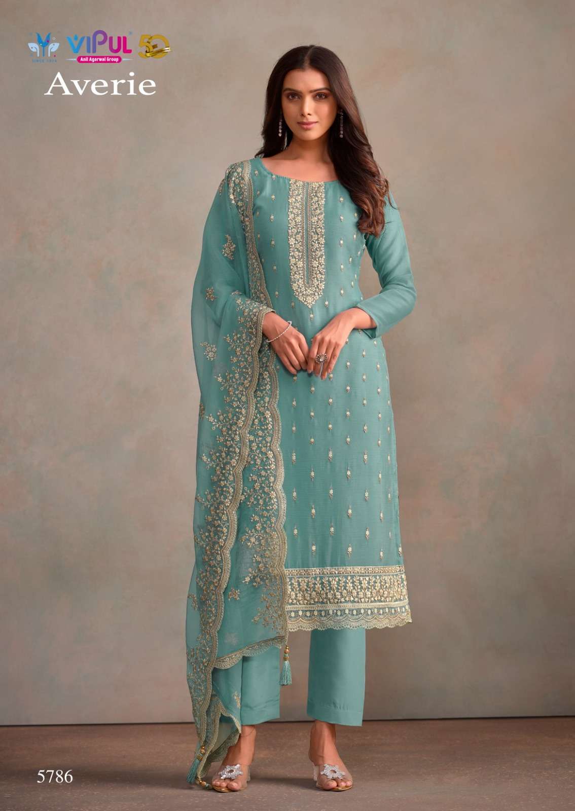 VIPUL FASHION AVERIE ORGANZA STYLE SUIT CATALOGUE WHOLESALER 2024