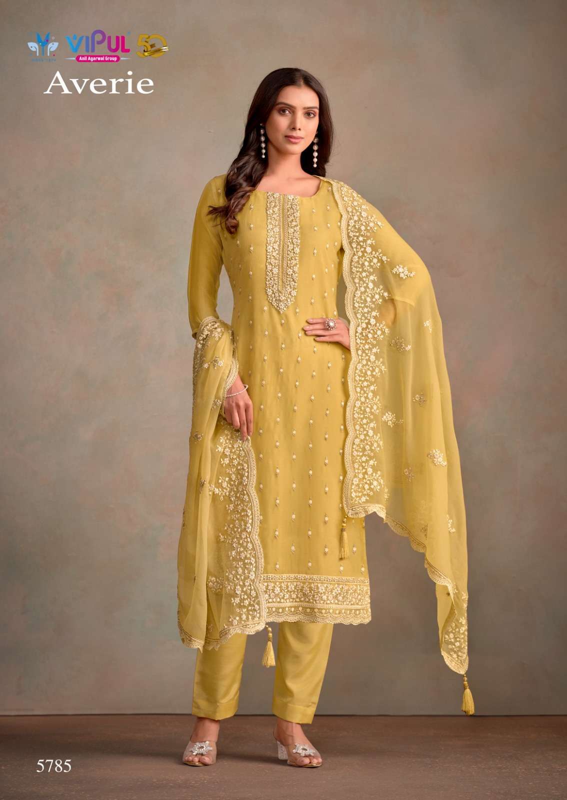 VIPUL FASHION AVERIE ORGANZA STYLE SUIT CATALOGUE WHOLESALER 2024