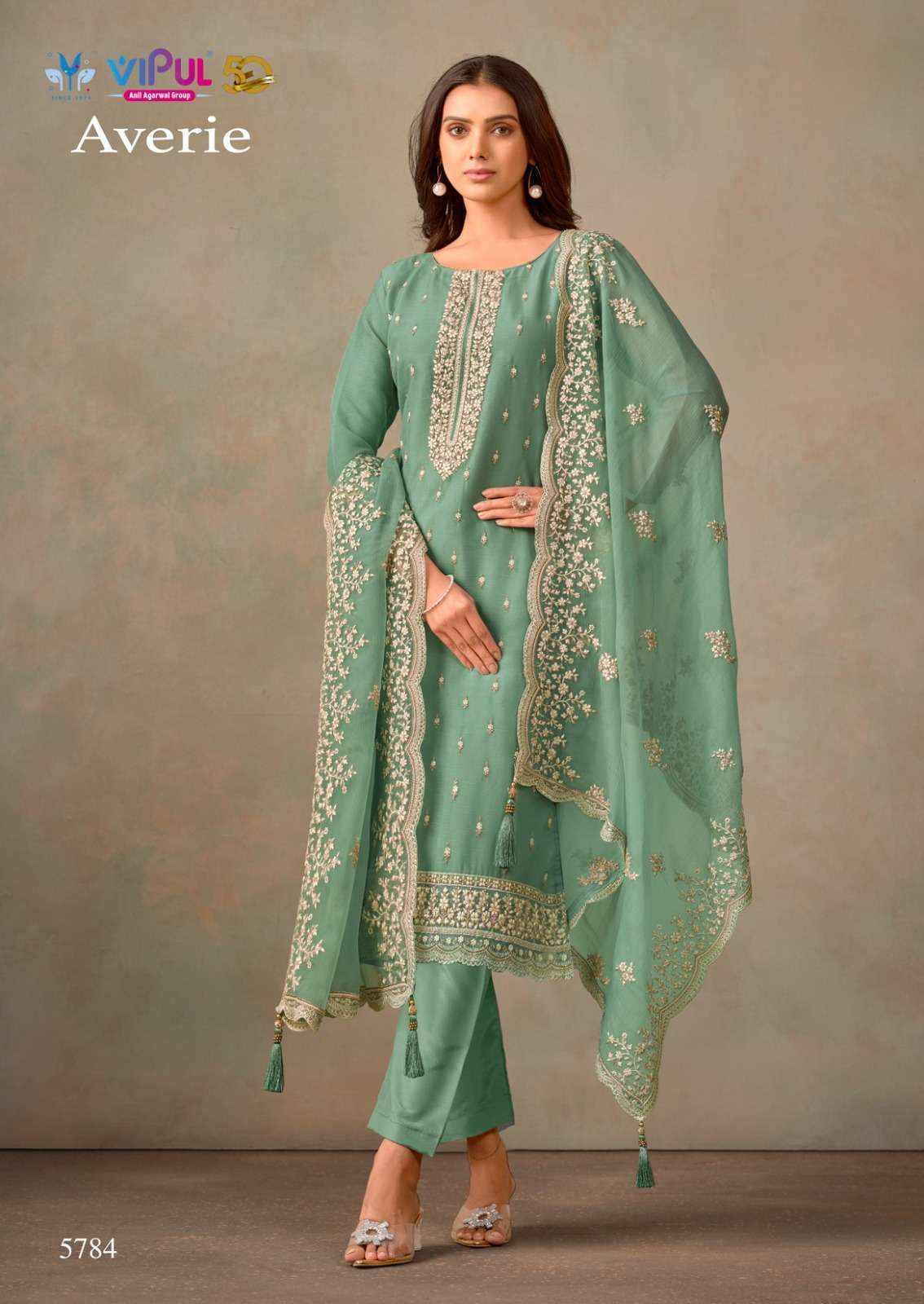 VIPUL FASHION AVERIE ORGANZA STYLE SUIT CATALOGUE WHOLESALER 2024