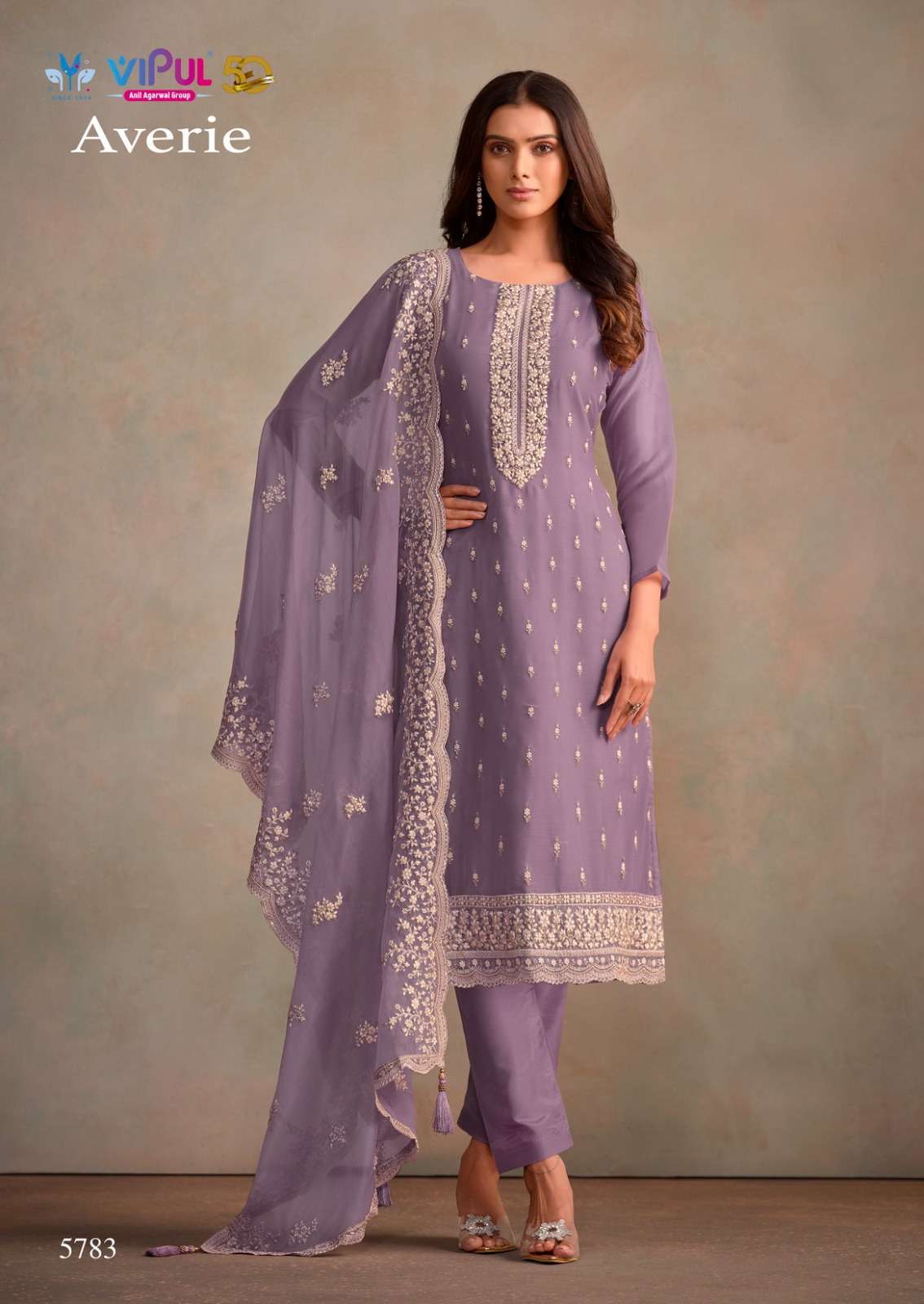 VIPUL FASHION AVERIE ORGANZA STYLE SUIT CATALOGUE WHOLESALER 2024