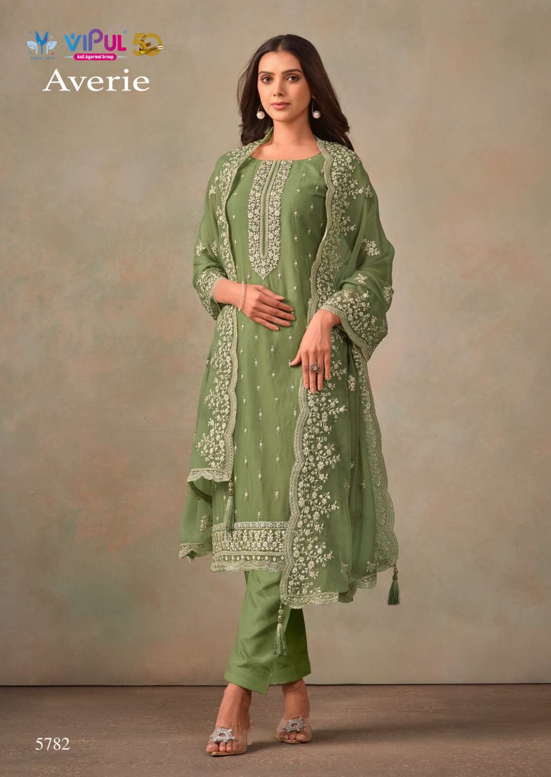 VIPUL FASHION AVERIE ORGANZA STYLE SUIT CATALOGUE WHOLESALER 2024